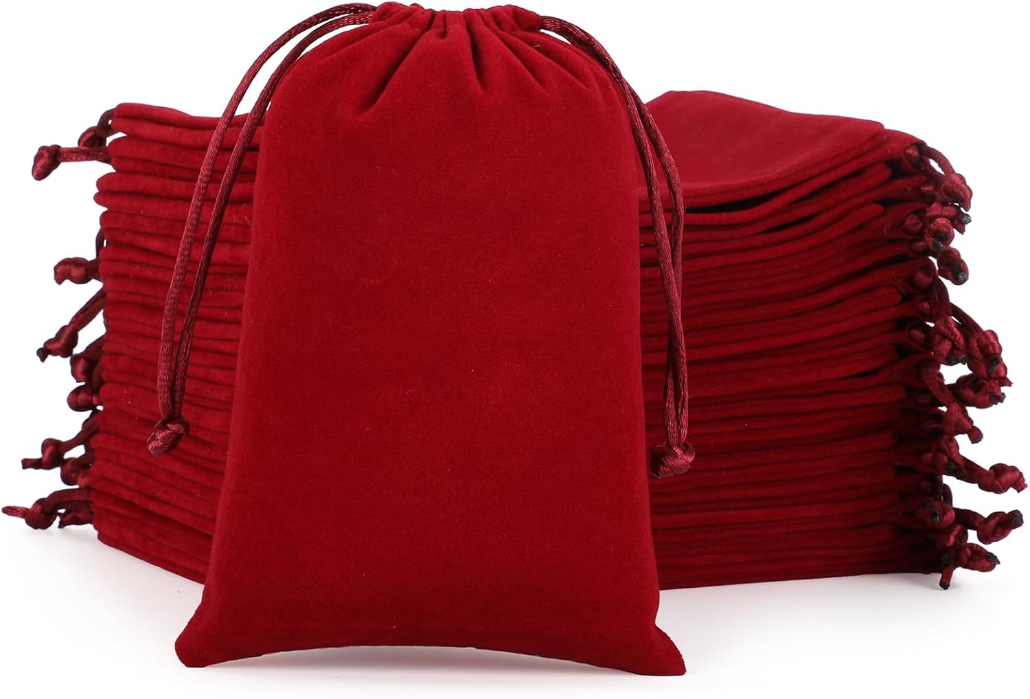Velvet Cloth Drawstring Dice Bag 50Pcs Wine Red Gift Pouch