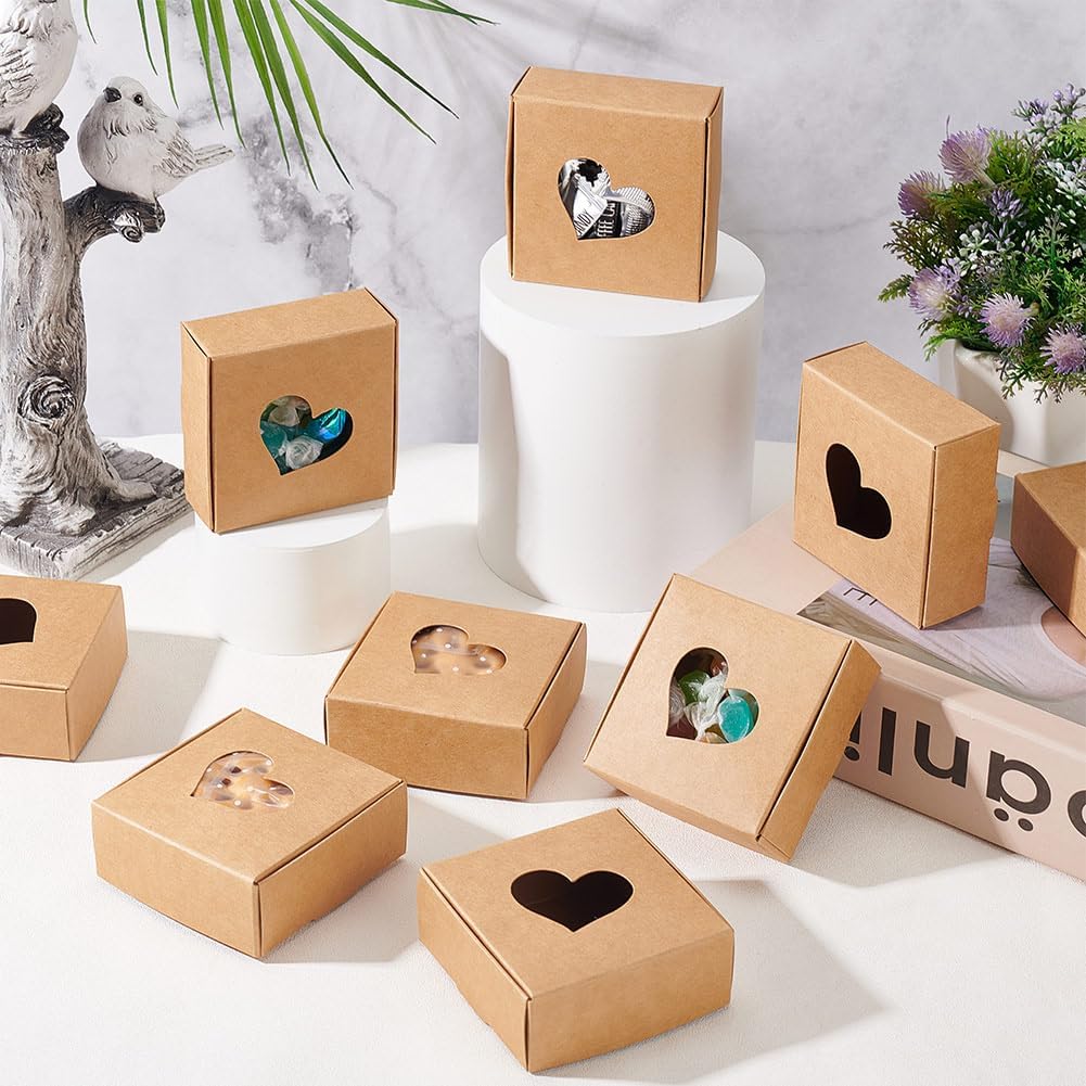 BENECREAT 30 Pack Kraft Gift Boxes with Heart Window