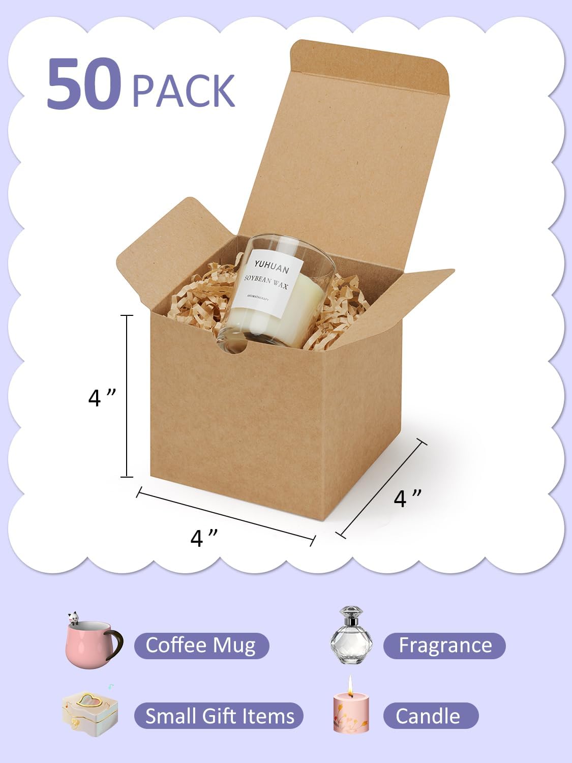 Eupako 4x4x4 Brown Kraft Gift Boxes 50 Pack