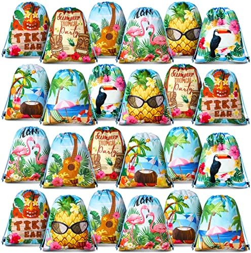 24 Pcs Hawaiian Themed Gift Bags with Drawstring