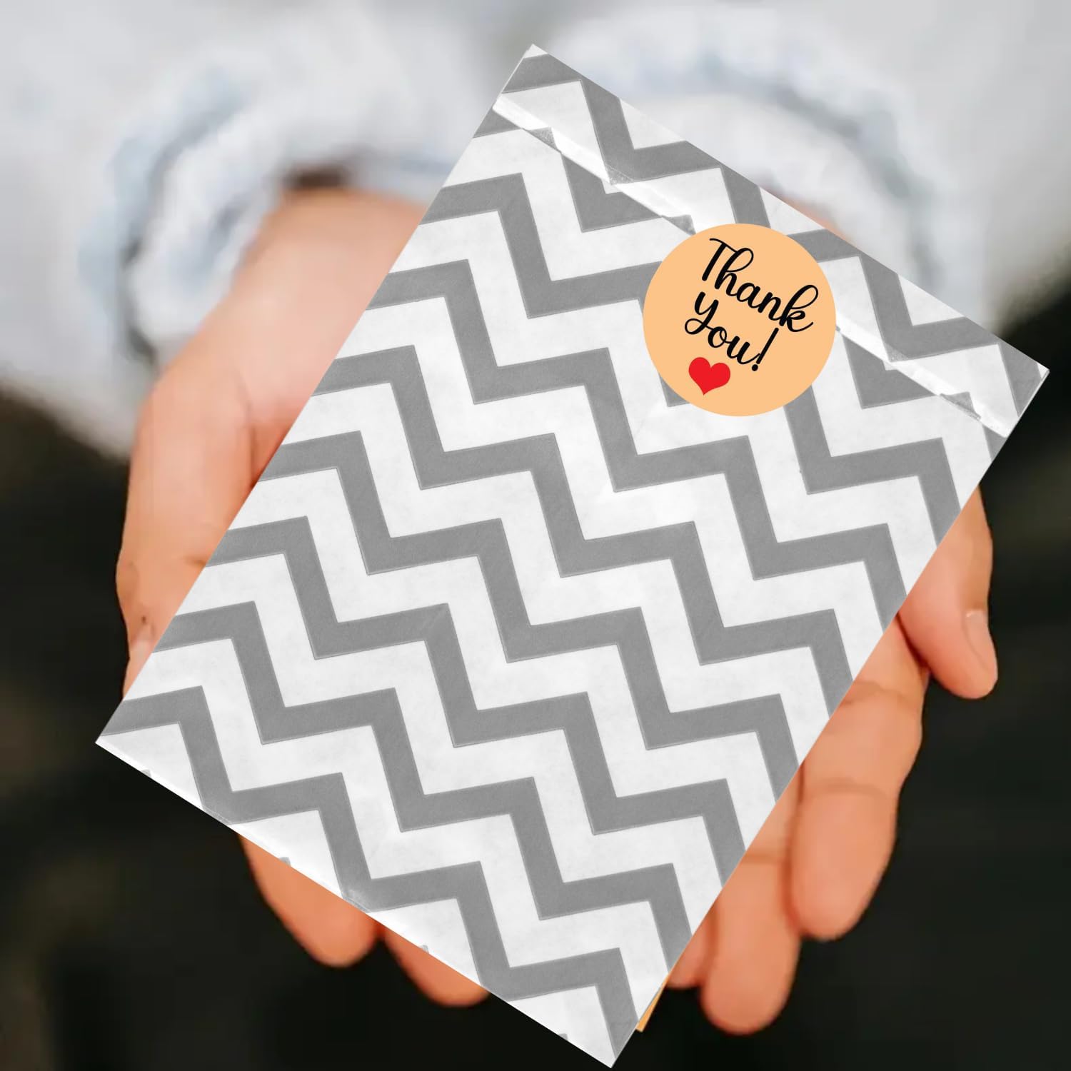 Novel Box 100 Pack Silver Chevron Print Flat Gift Bags 6x9 Inches