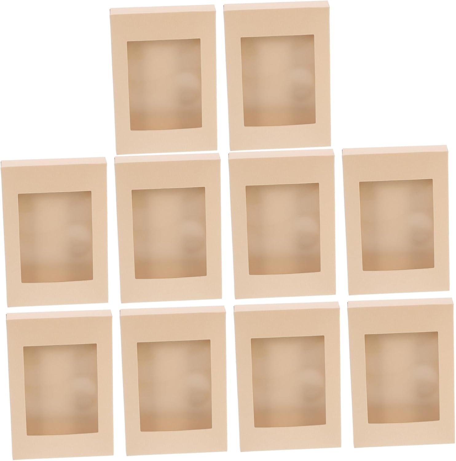 PRETYZOOM 10pcs Beige Kraft Paper Favor Boxes with Window