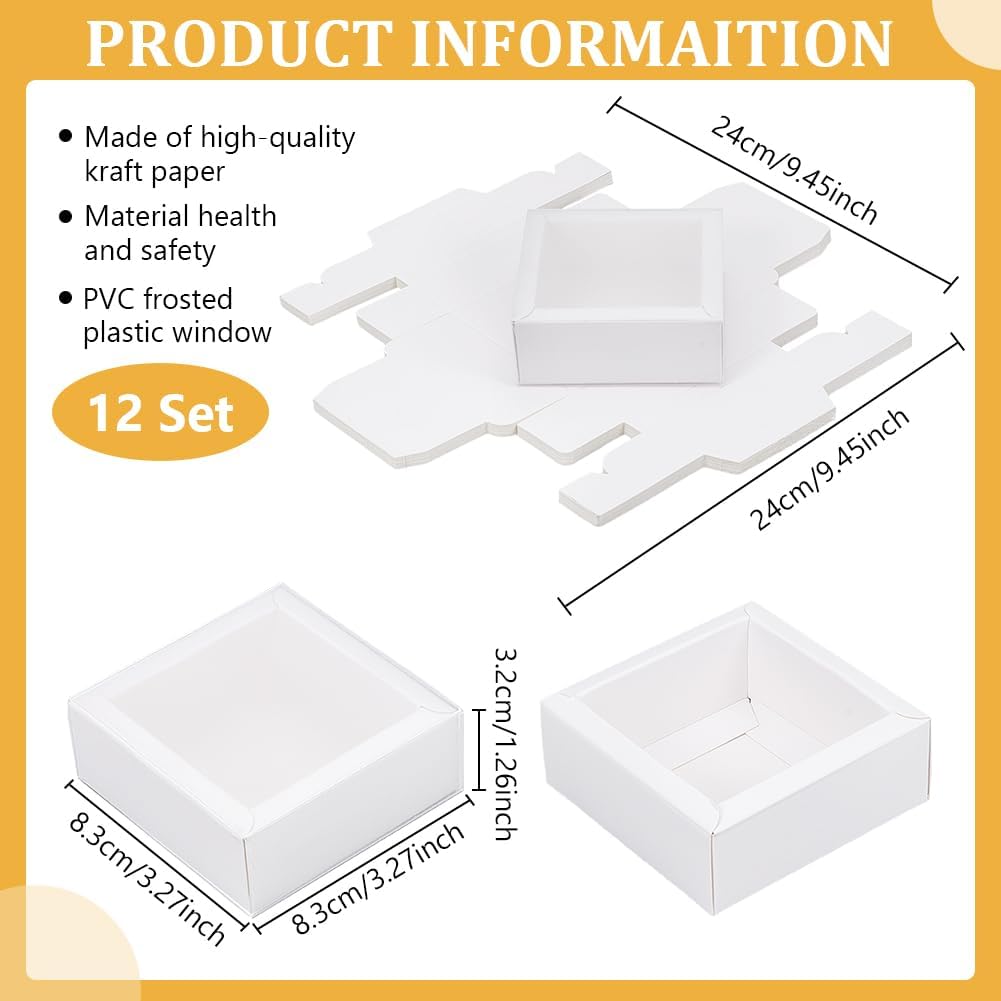 BENECREAT 12pcs White Paper Gift Boxes with PVC Windows