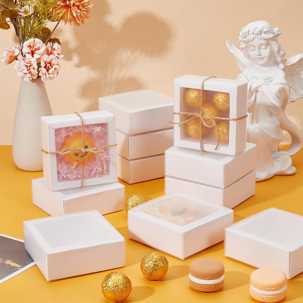 BENECREAT 12pcs White Paper Gift Boxes with PVC Windows