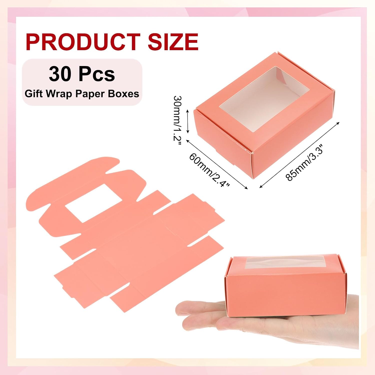 PATIKIL Pink Small Rectangle Gift Boxes with Window 30 Pack