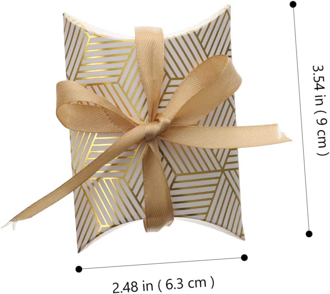 Hemoton 50pcs Gold Foil Pillow Boxes for Gifts and Parties
