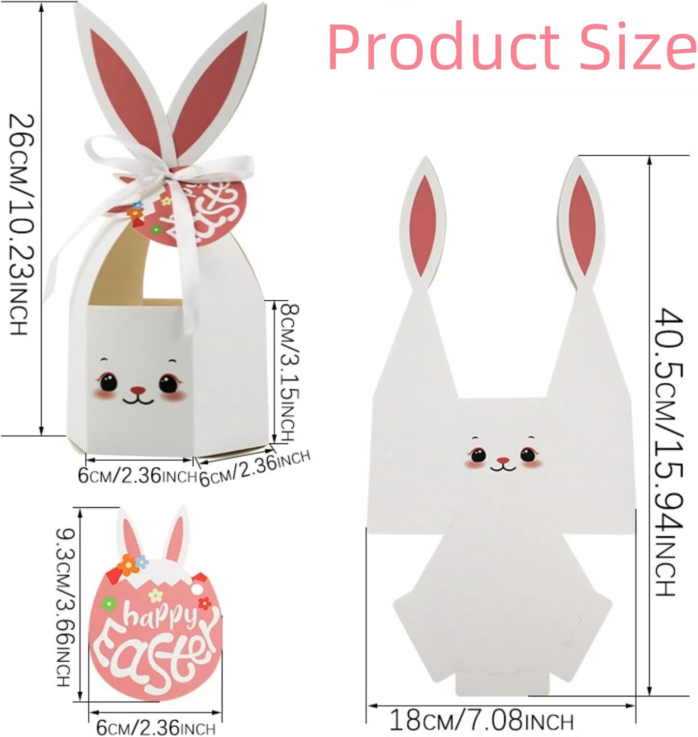 DUYUMOTO 20Pcs Bunny Easter Treat Boxes with Ribbon