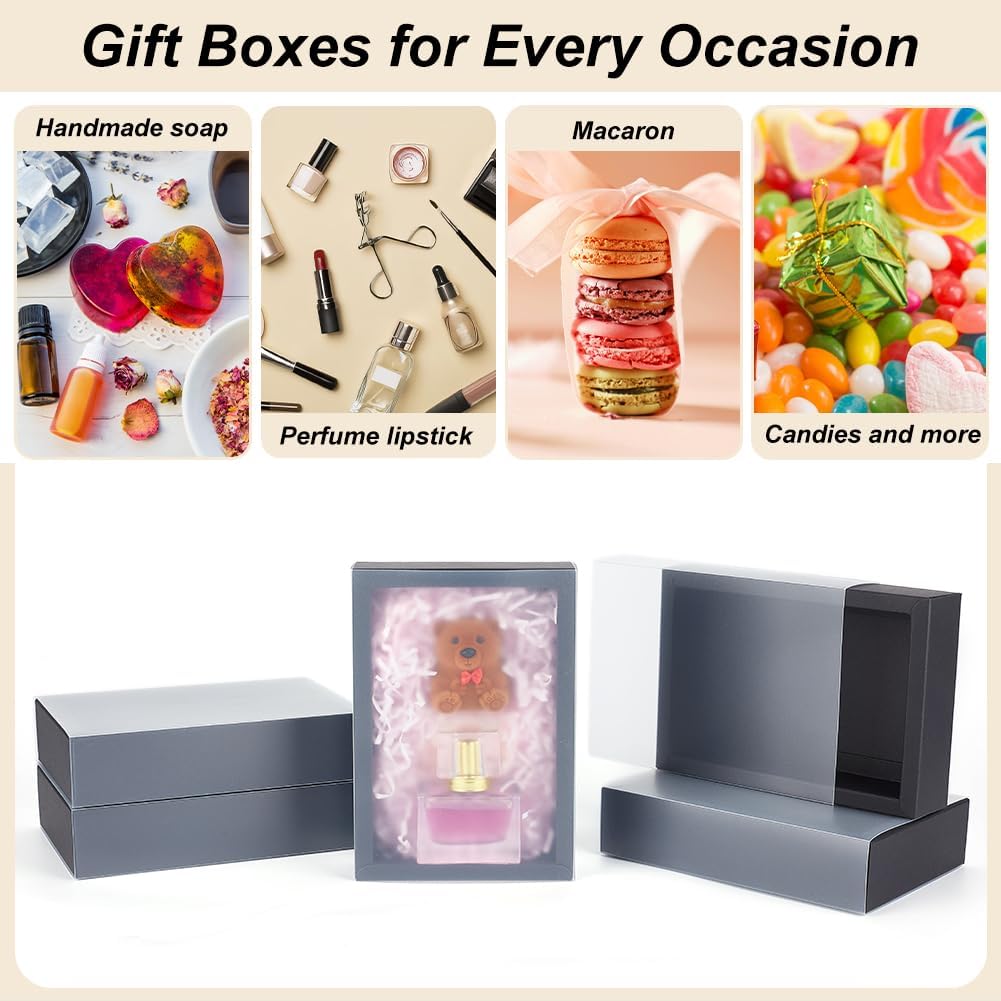 BENECREAT 12 Pack Black Kraft Gift Boxes with Frosted Plastic Lid