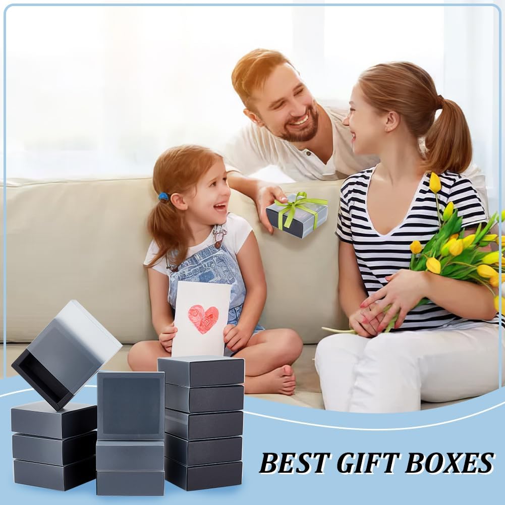 BENECREAT 16 Pack Rectangle Black Gift Boxes with PVC Windows