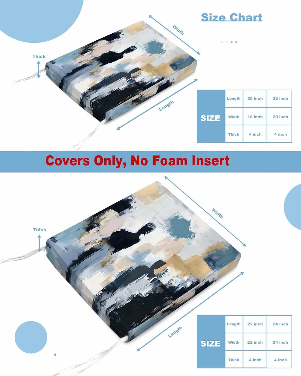 2 Pack Waterproof Canvas Cushion Covers with Ties for Chaise Lounge