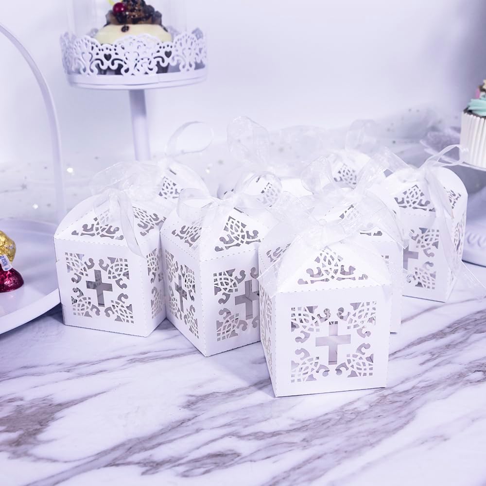 YOZATIA 50PCS Cross Favor Boxes for Baptism and Party Use
