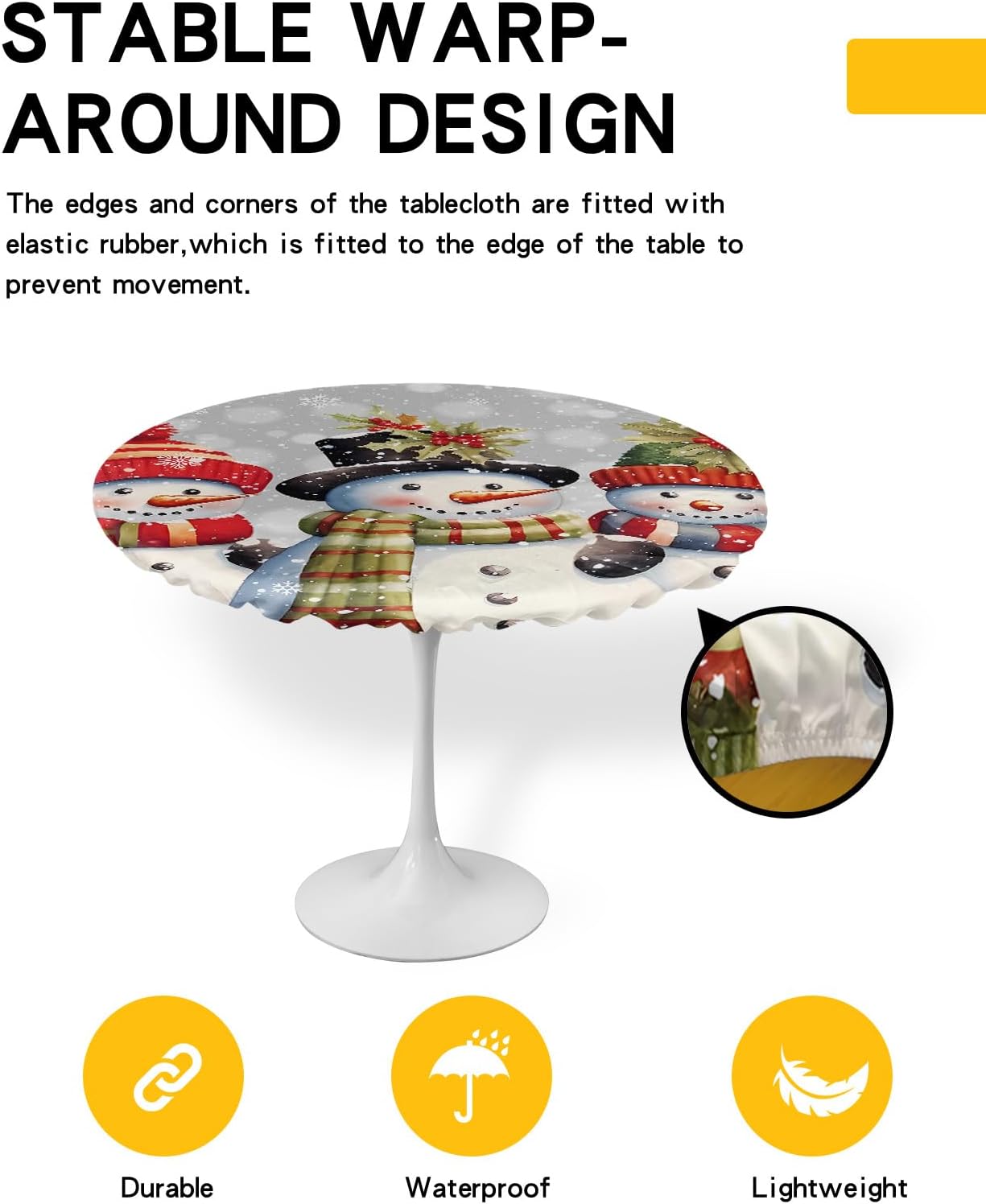 Christmas Round Waterproof Table Cover Fitted Tablecloth