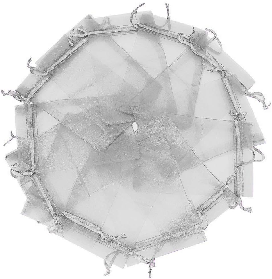 Wudygirl 100pcs Sheer Grey Organza Gift Bags 5x7 Inch Drawstring