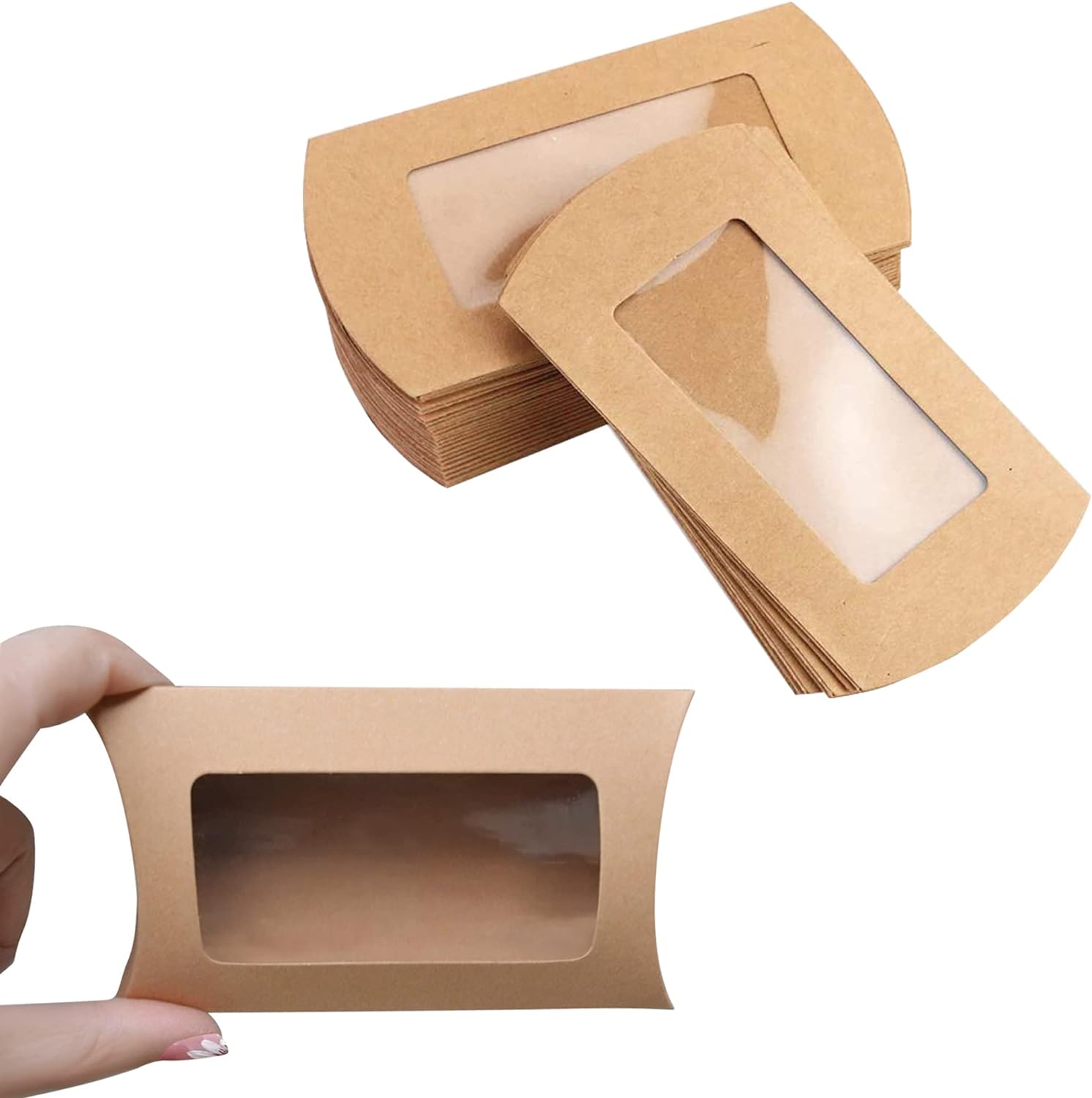 40pcs Kraft Paper Mini Pillow Packaging Box with Clear Window