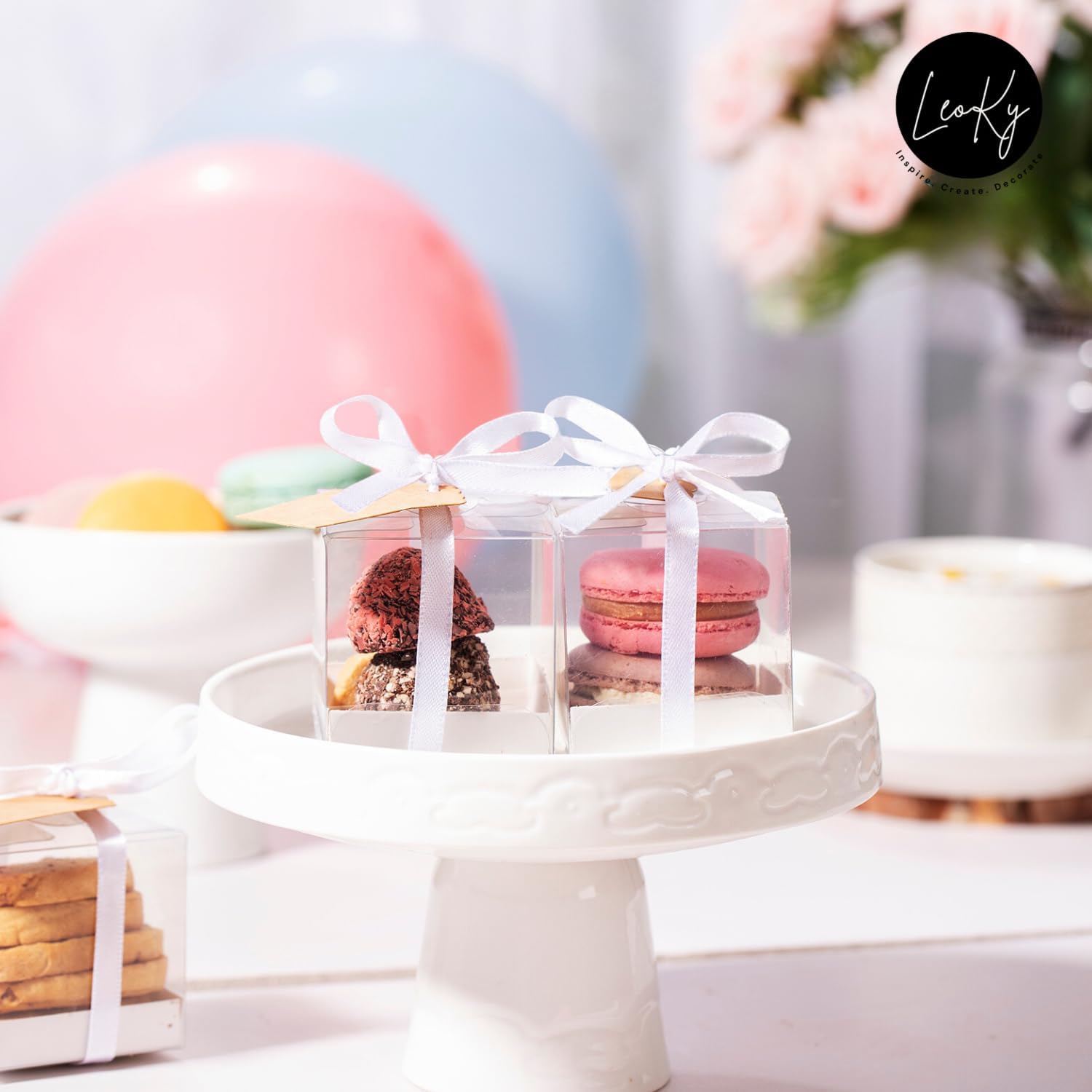 LeoKy 50-Pack Clear Treat Boxes for Macarons Chocolates Party Favors