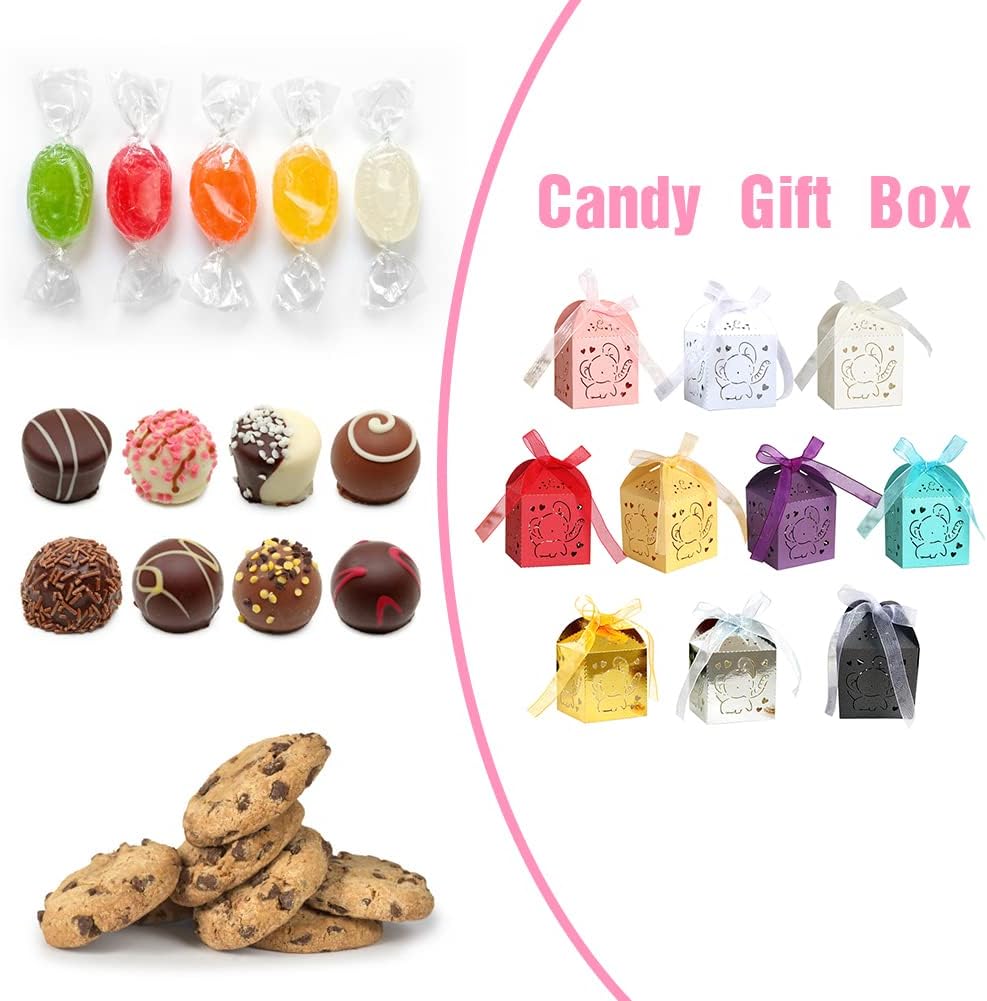 50PCS Laser Cut Favor Boxes with Ribbons