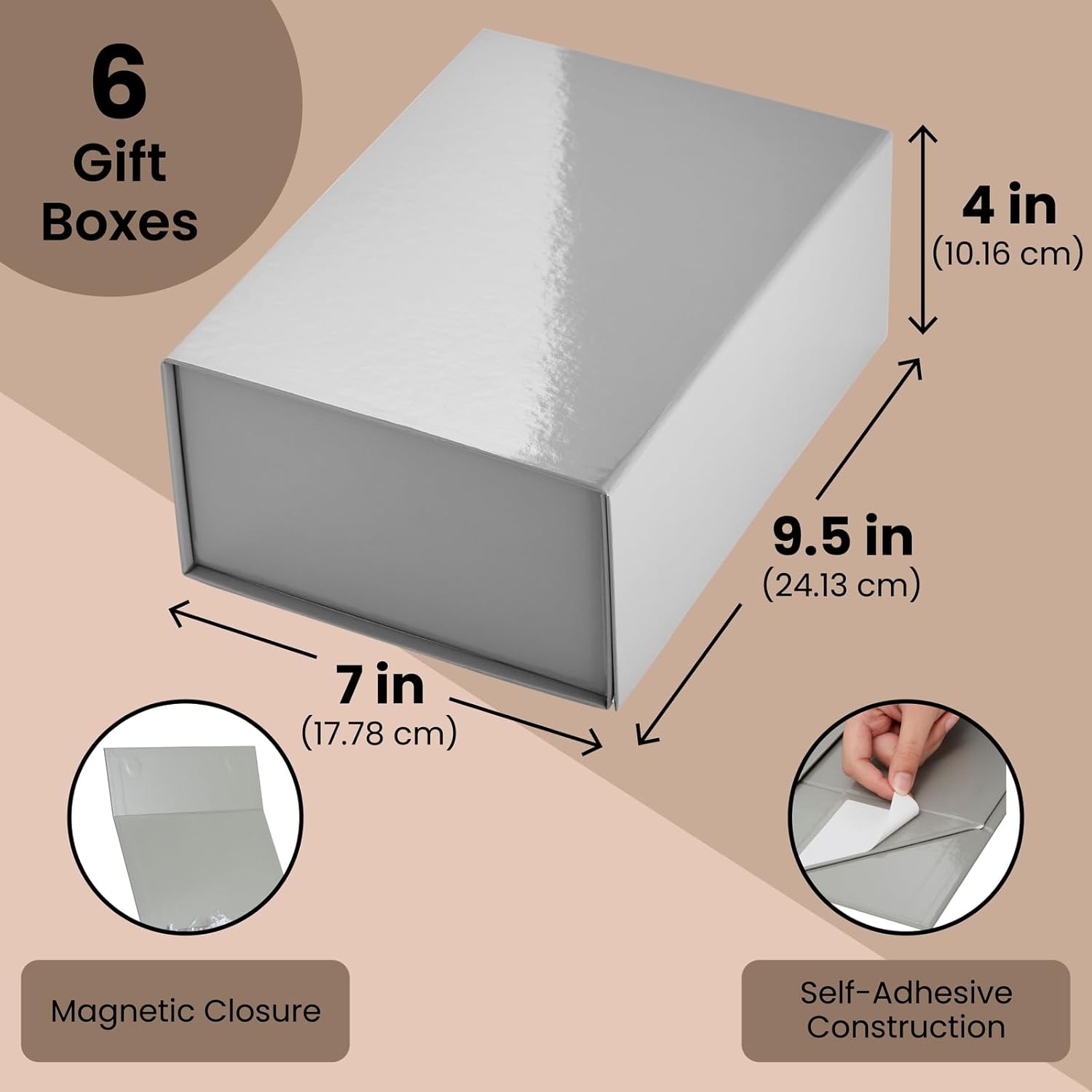 Stockroom Plus 6 Pack Magnetic Gift Boxes Gray