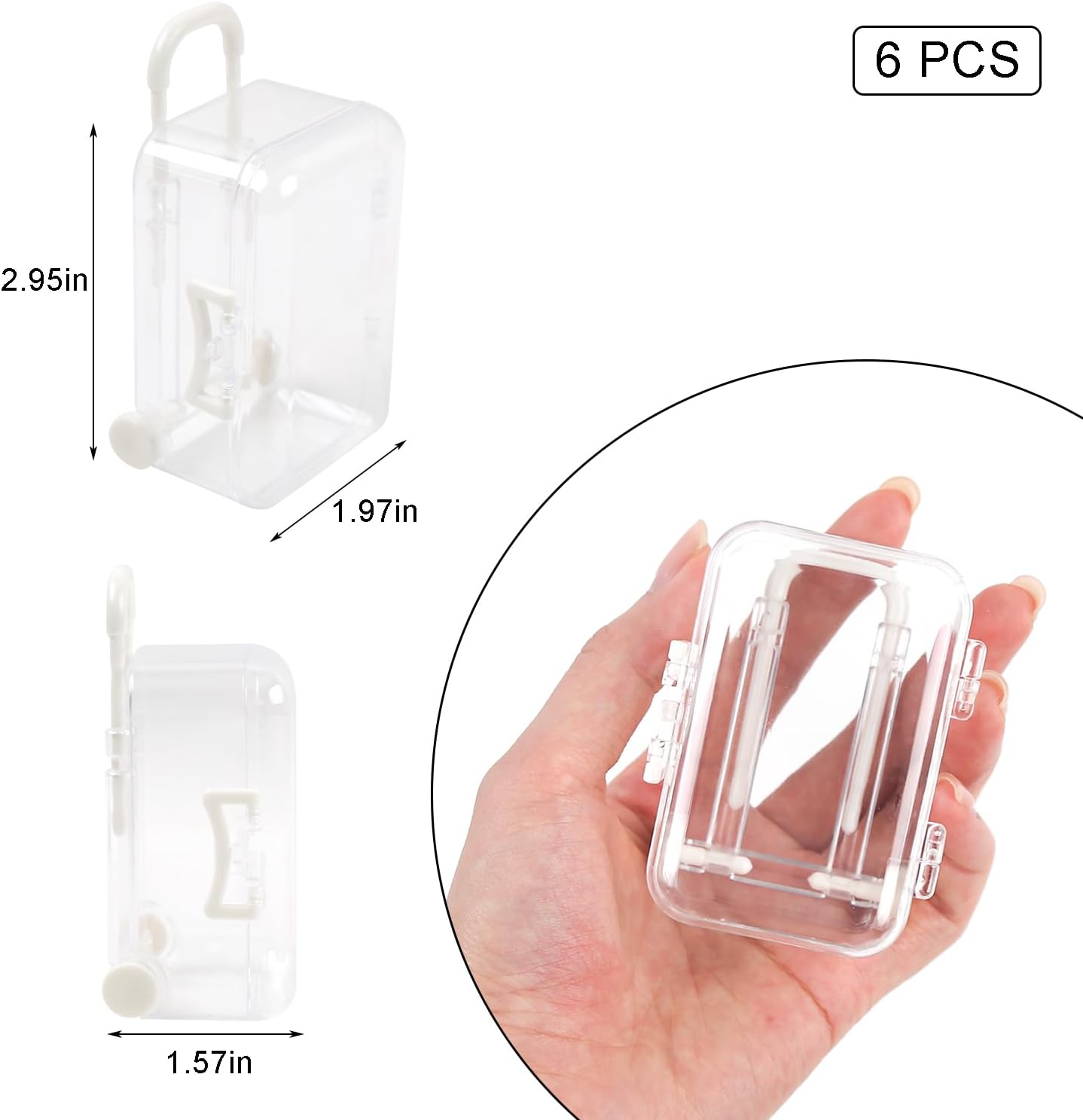 6 Pcs Mini Suitcase Gift Boxes Clear Rolling Luggage for Wedding Party