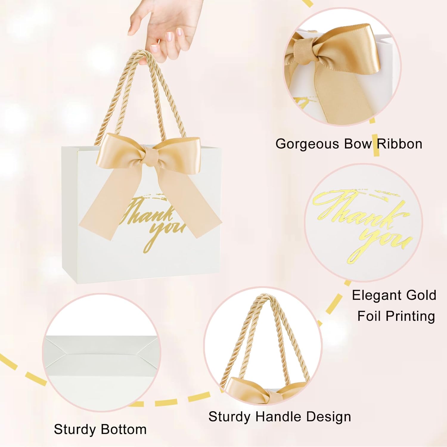 30 Pack Mini Thank You Gift Bags with Handle and Bow