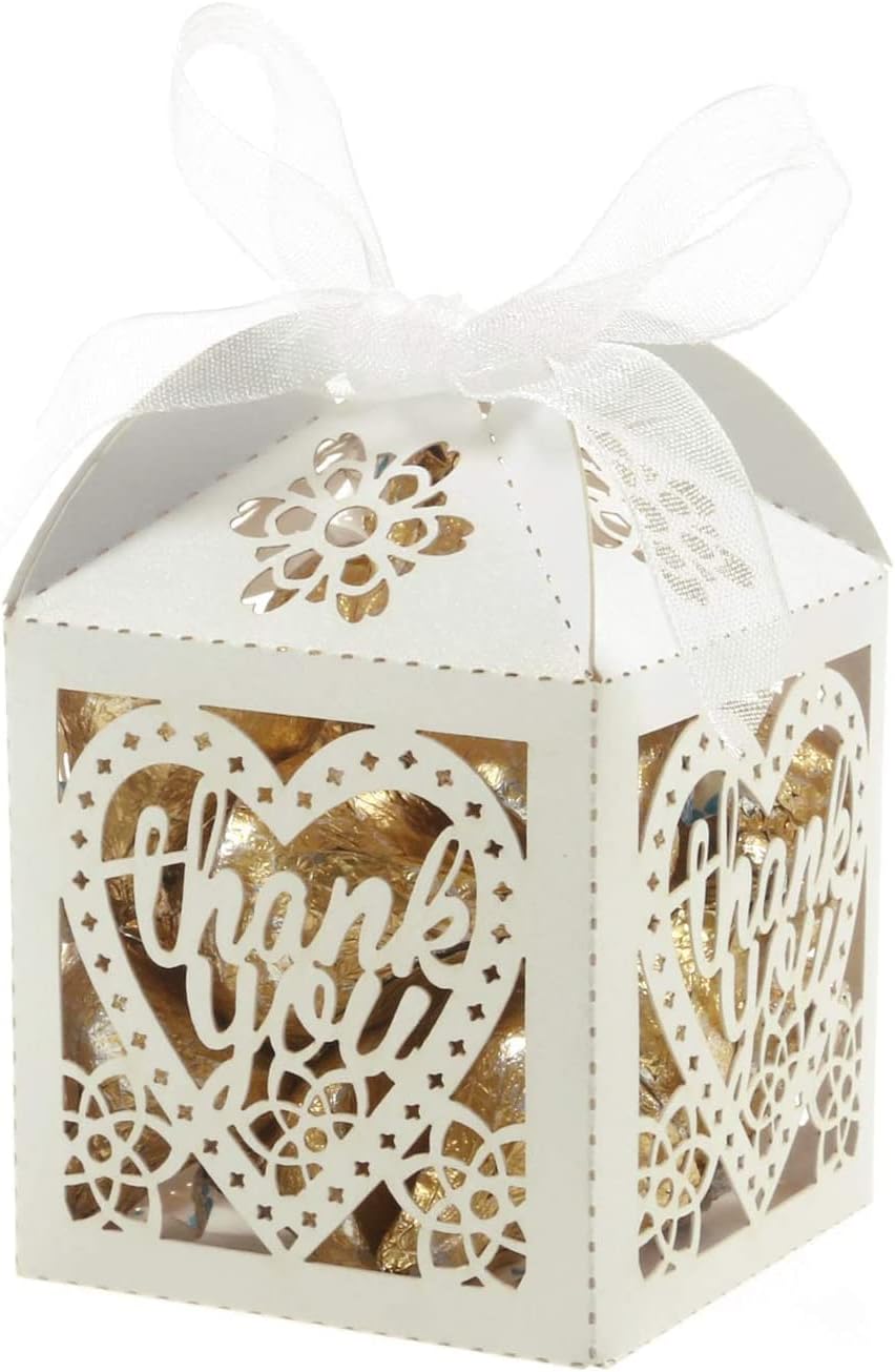 COTOPHER 60pcs Laser Cut Thank You Gift Boxes with Ribbons