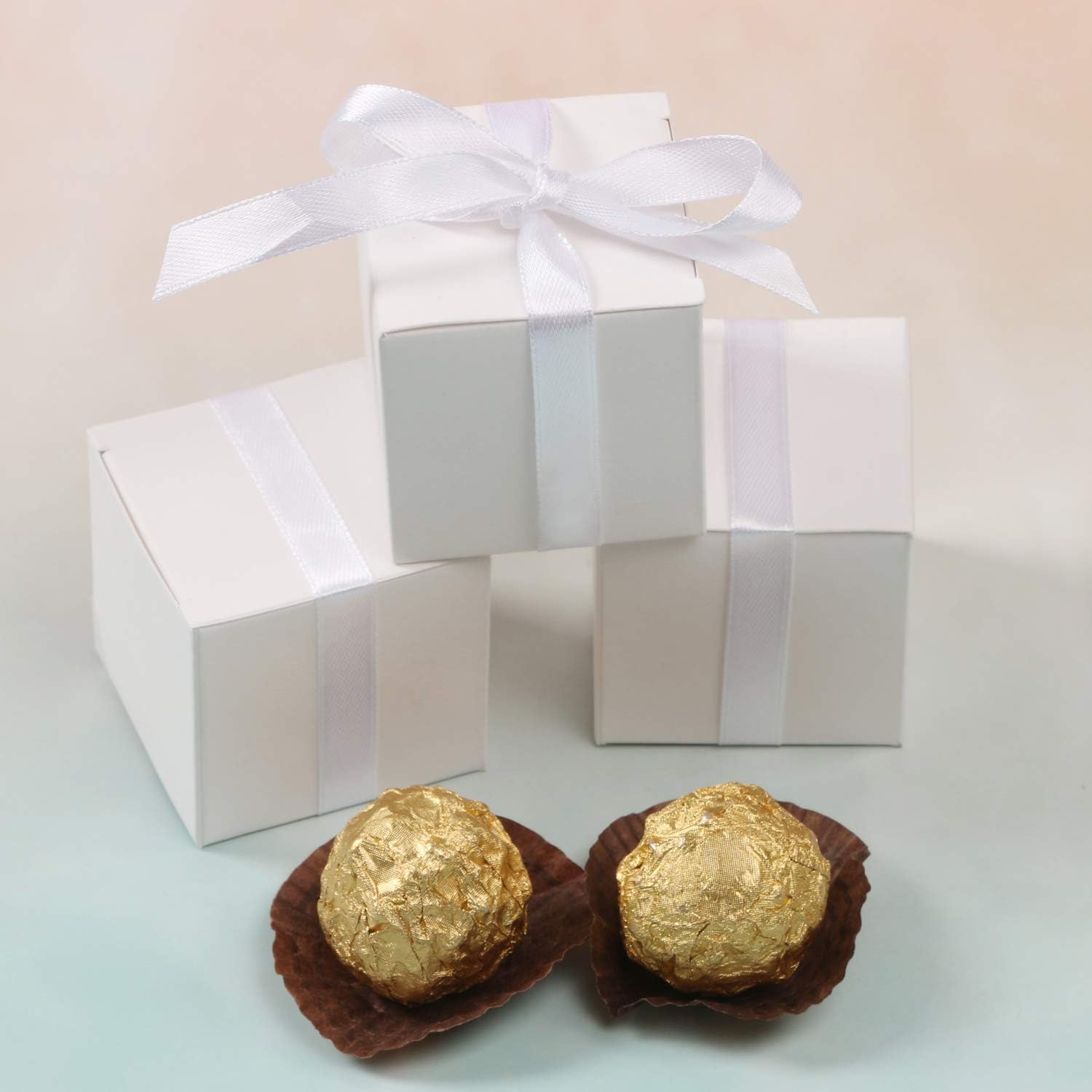 COTOPHER 60pcs White Cube Gift Boxes with Ribbons