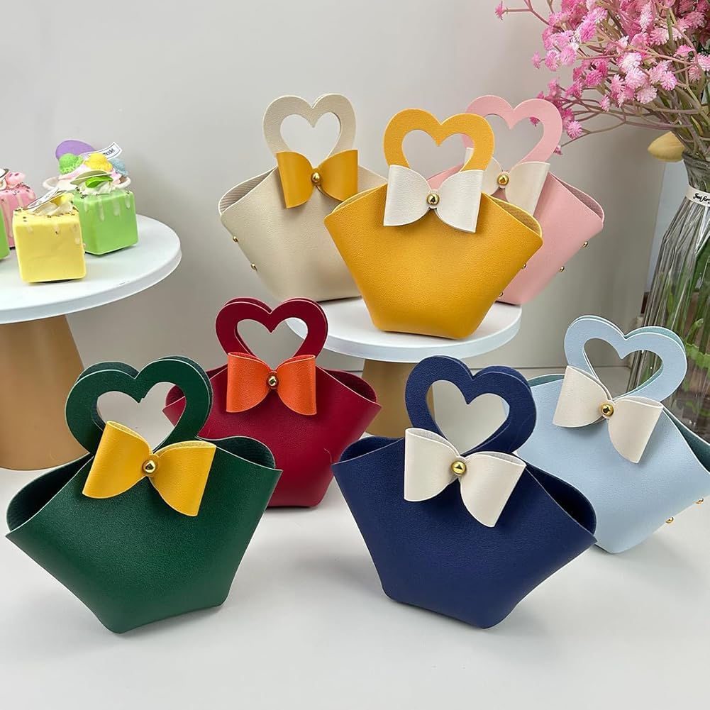 10 Pack Mini PU Leather Gift Bags with Bowknot Handle