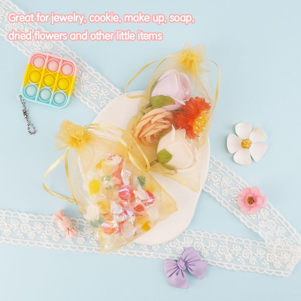 Muyurra Organza Gift Bags 4x6 50Pcs Sheer Drawstring Mesh Bags