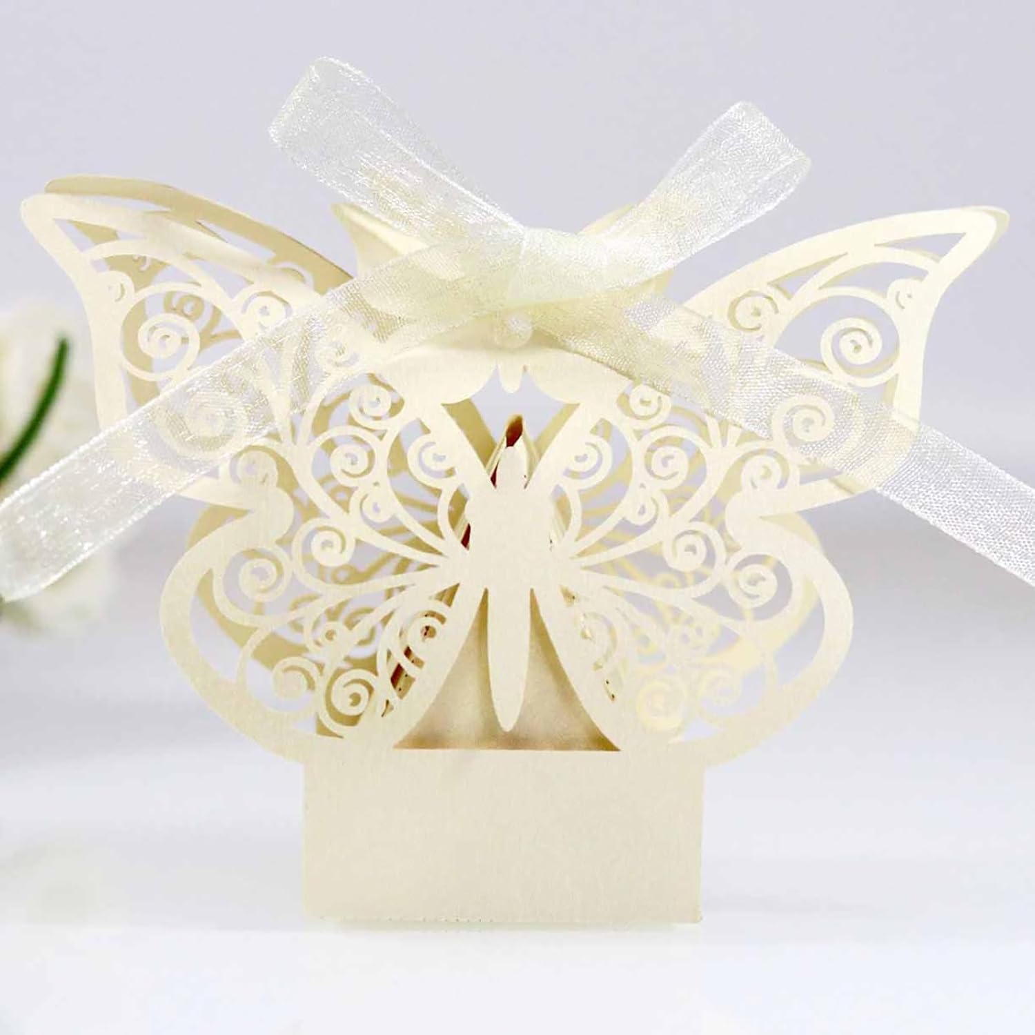 100PCS Laser Cut Butterfly Favor Boxes With Ribbons