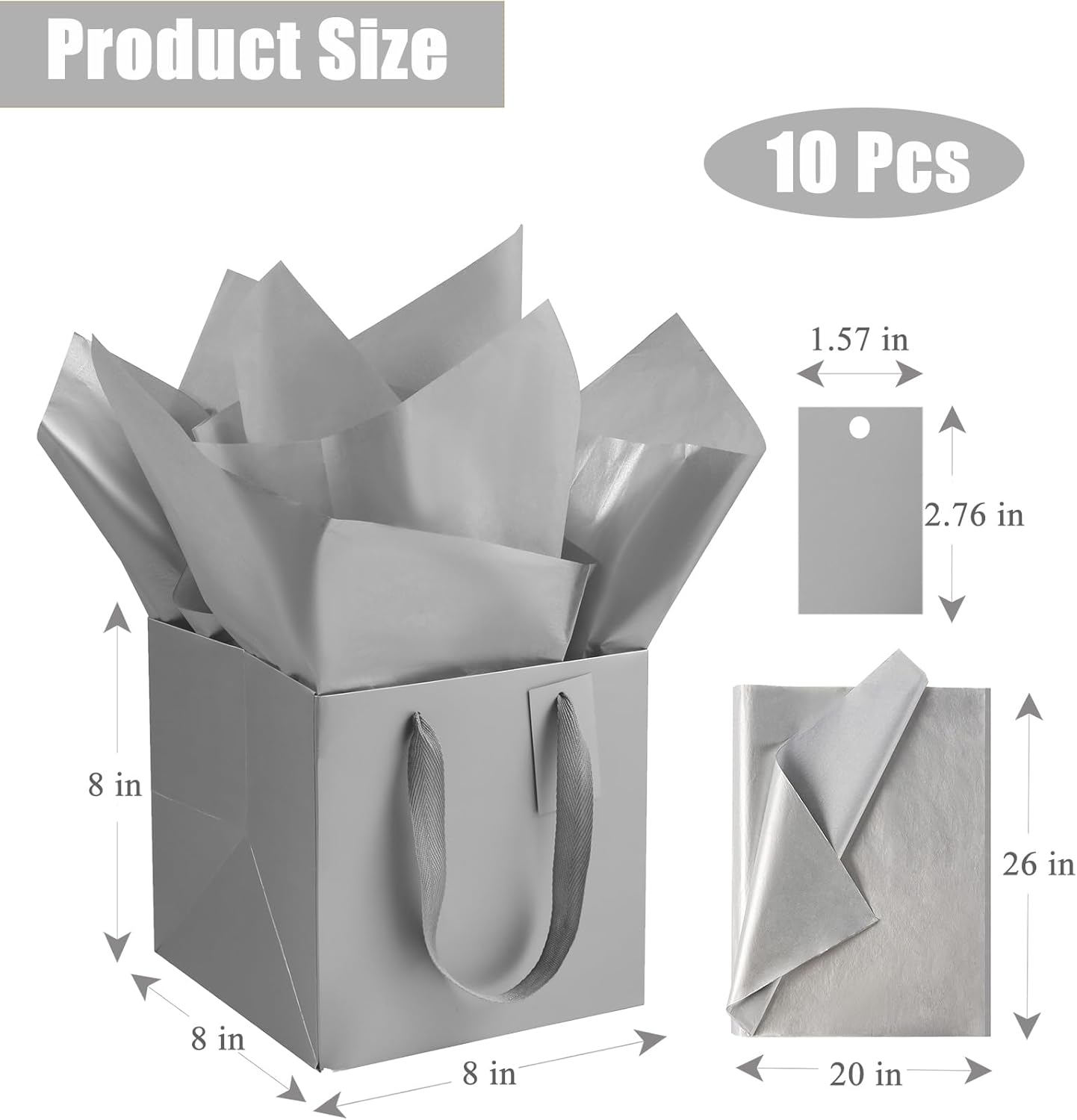 ADIDO EVA 10Pcs Silver Square Gift Bags with Handles