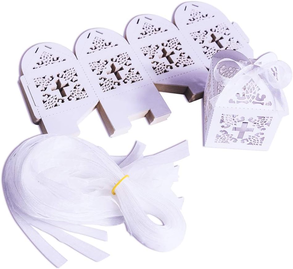 YOZATIA 50PCS Cross Favor Boxes for Baptism and Party Use