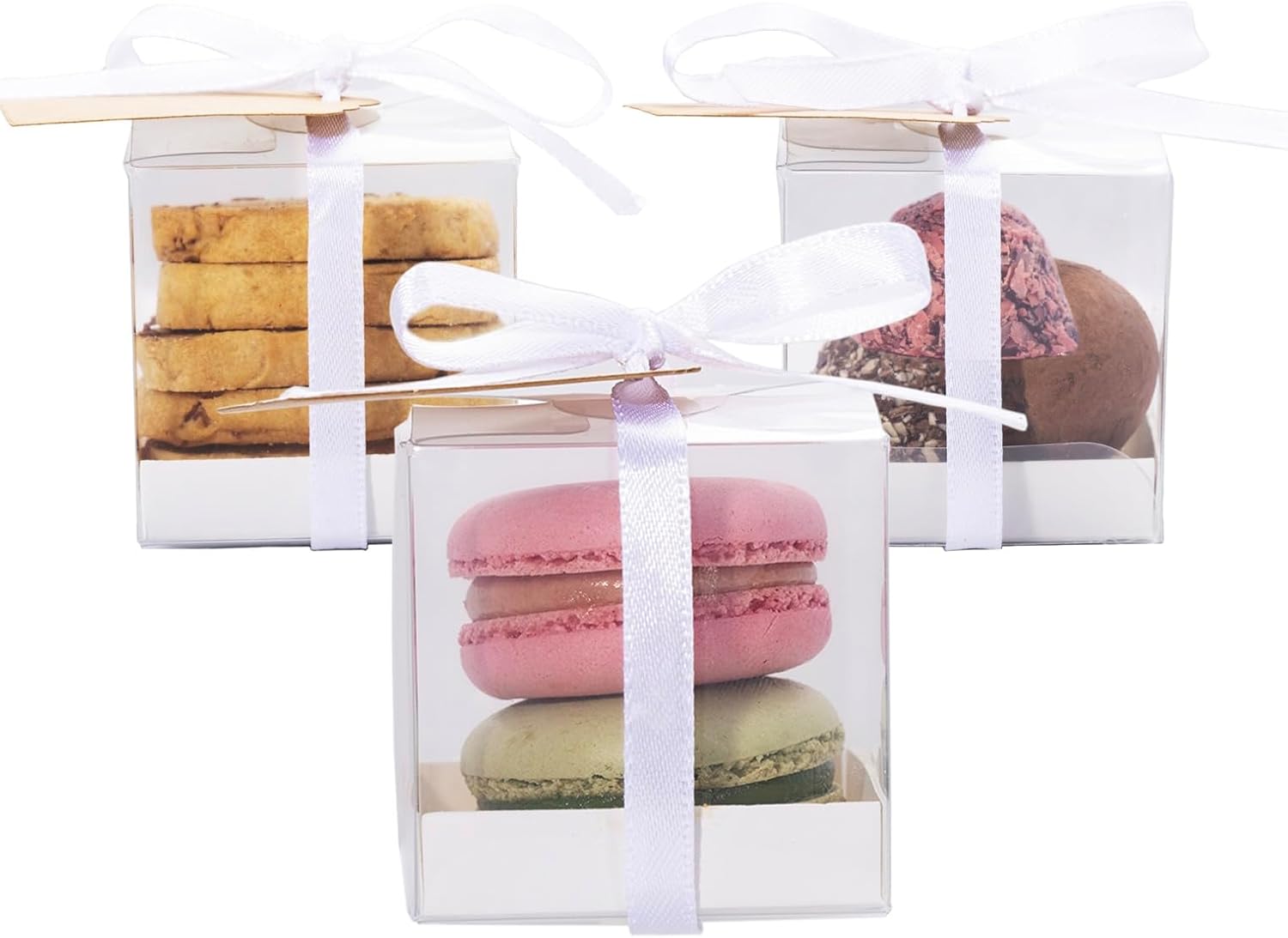 LeoKy 50-Pack Clear Treat Boxes for Macarons Chocolates Party Favors