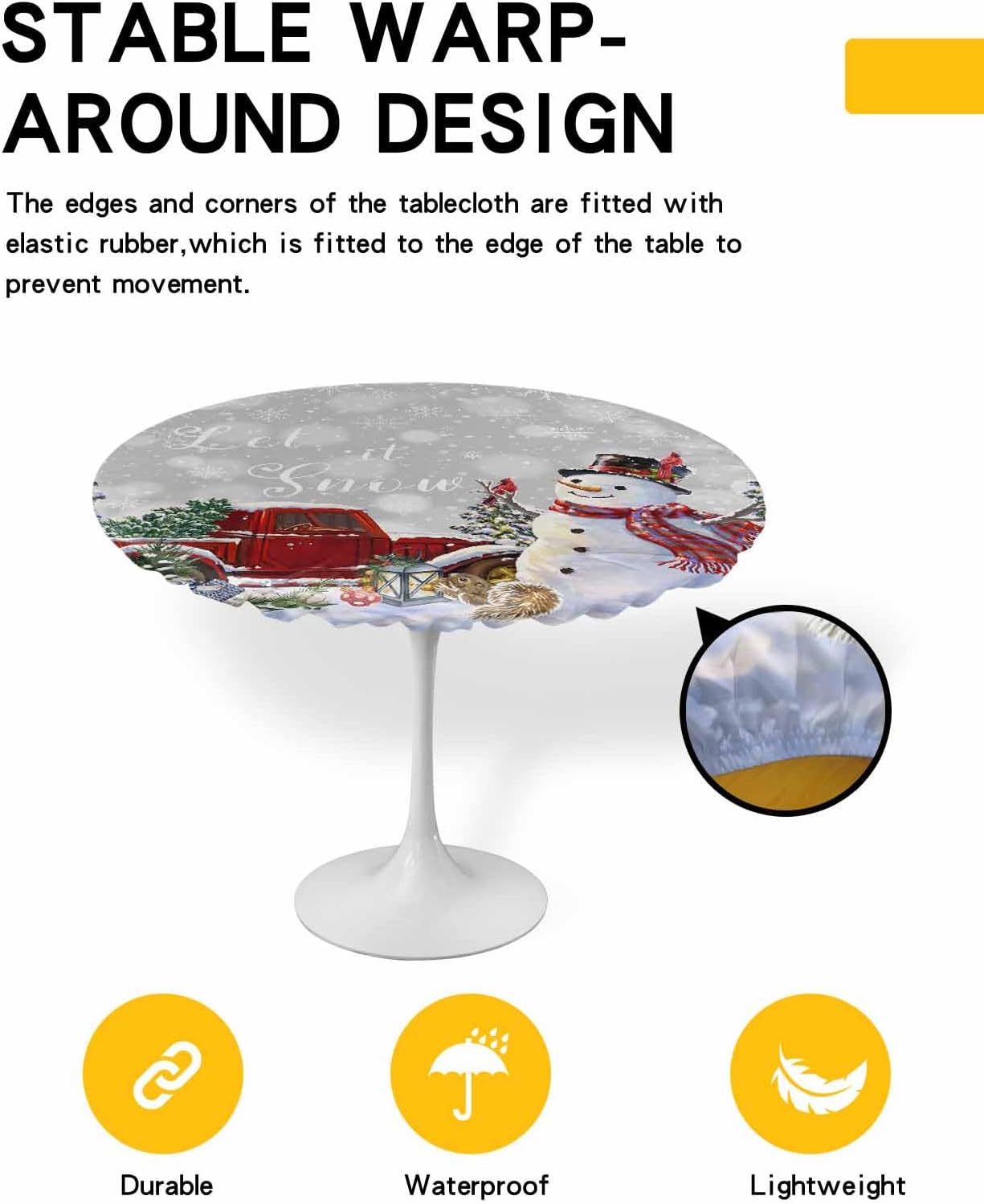 Christmas Grey Round Waterproof Table Cover Fitted Tablecloth