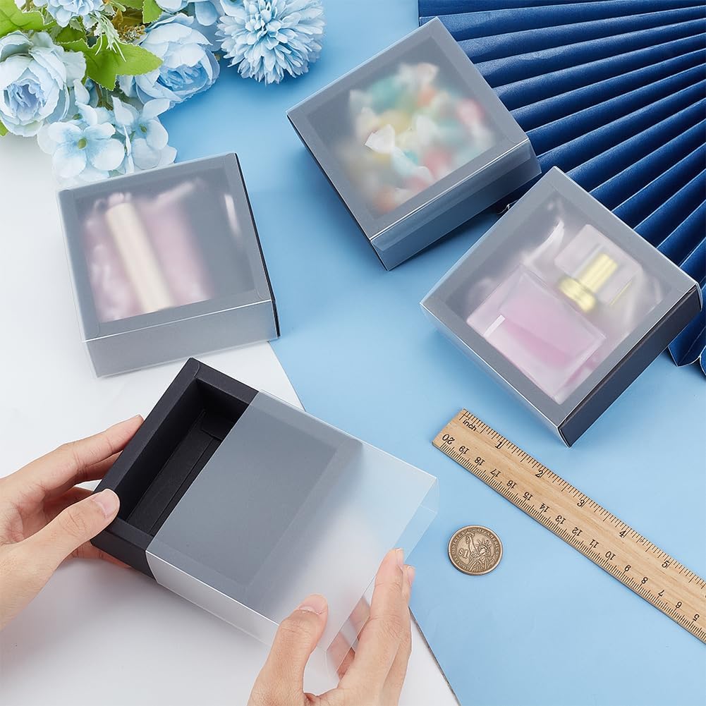 BENECREAT 16 Pack Rectangle Black Gift Boxes with PVC Windows