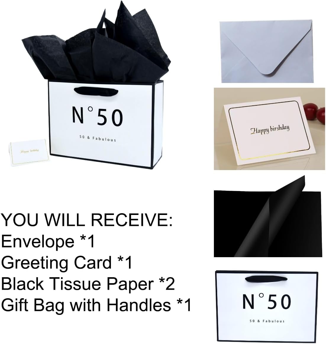 JUNESHE 50th Birthday Gift Bag for Men Women