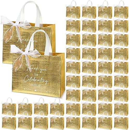 CHENGU 100 Pcs Gold Wedding Gift Bags with Handles