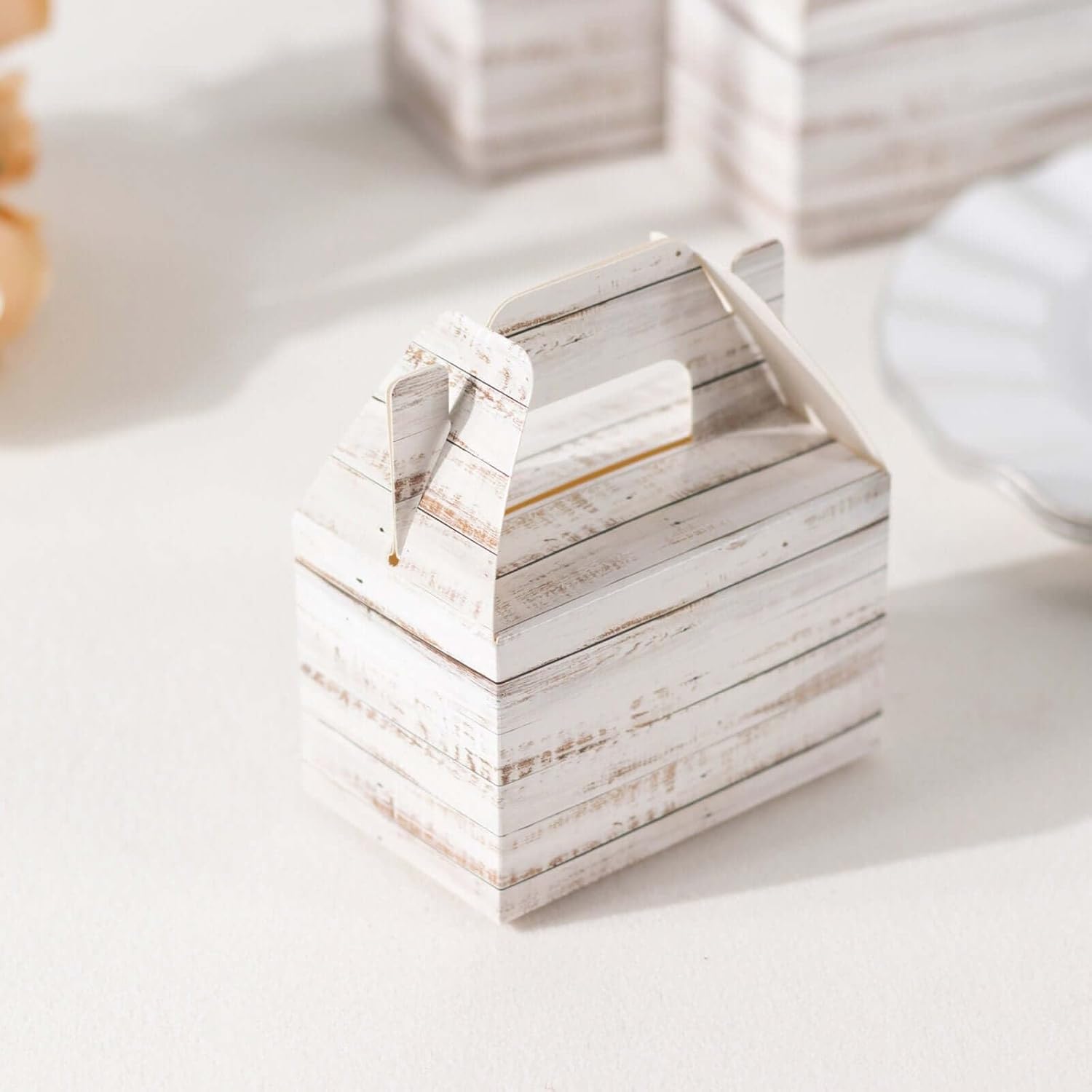 Efavormart 25 Pack Rustic White Gift Boxes with Wood Plank Design