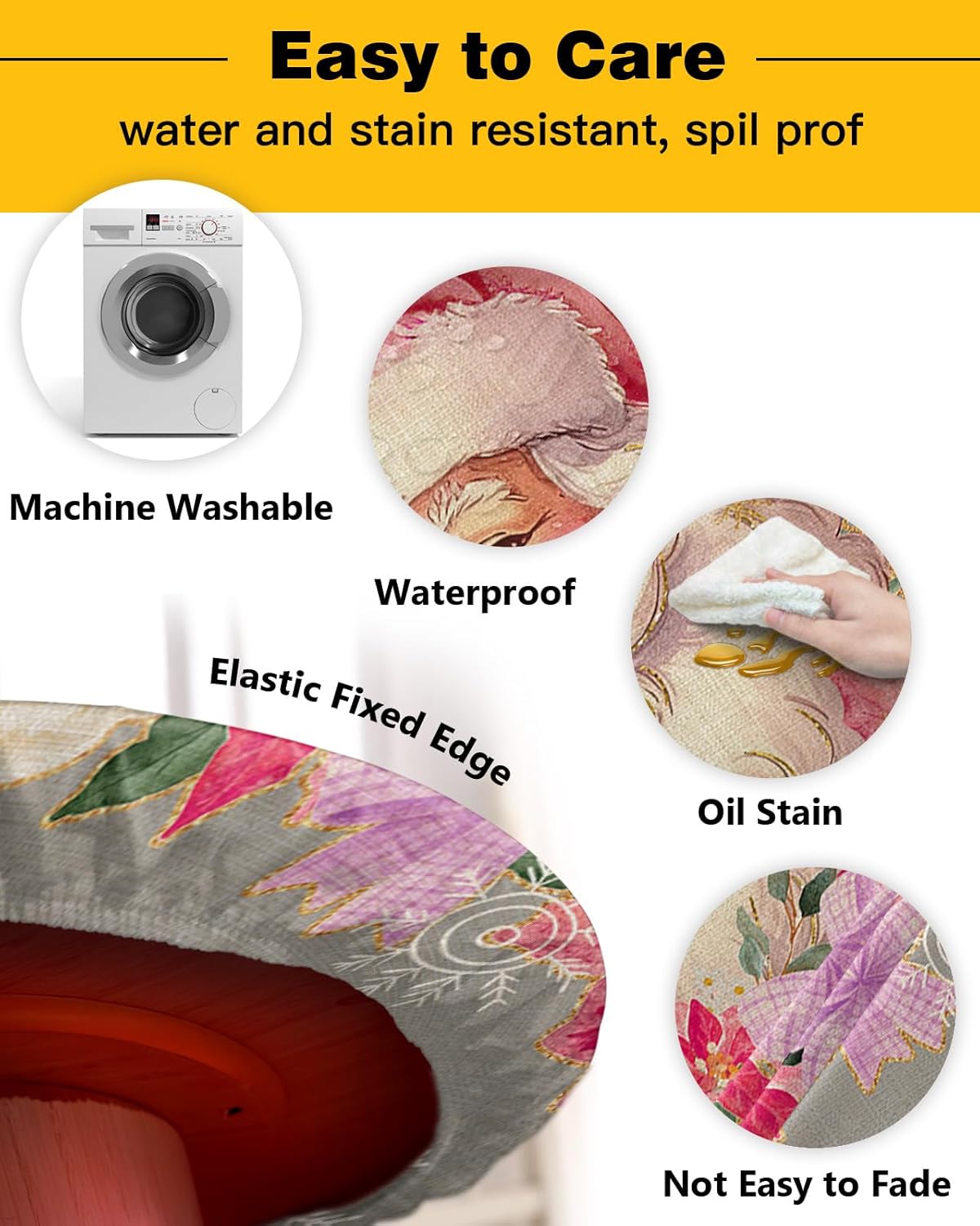 Christmas Round Waterproof Table Cover with Elastic Fitting