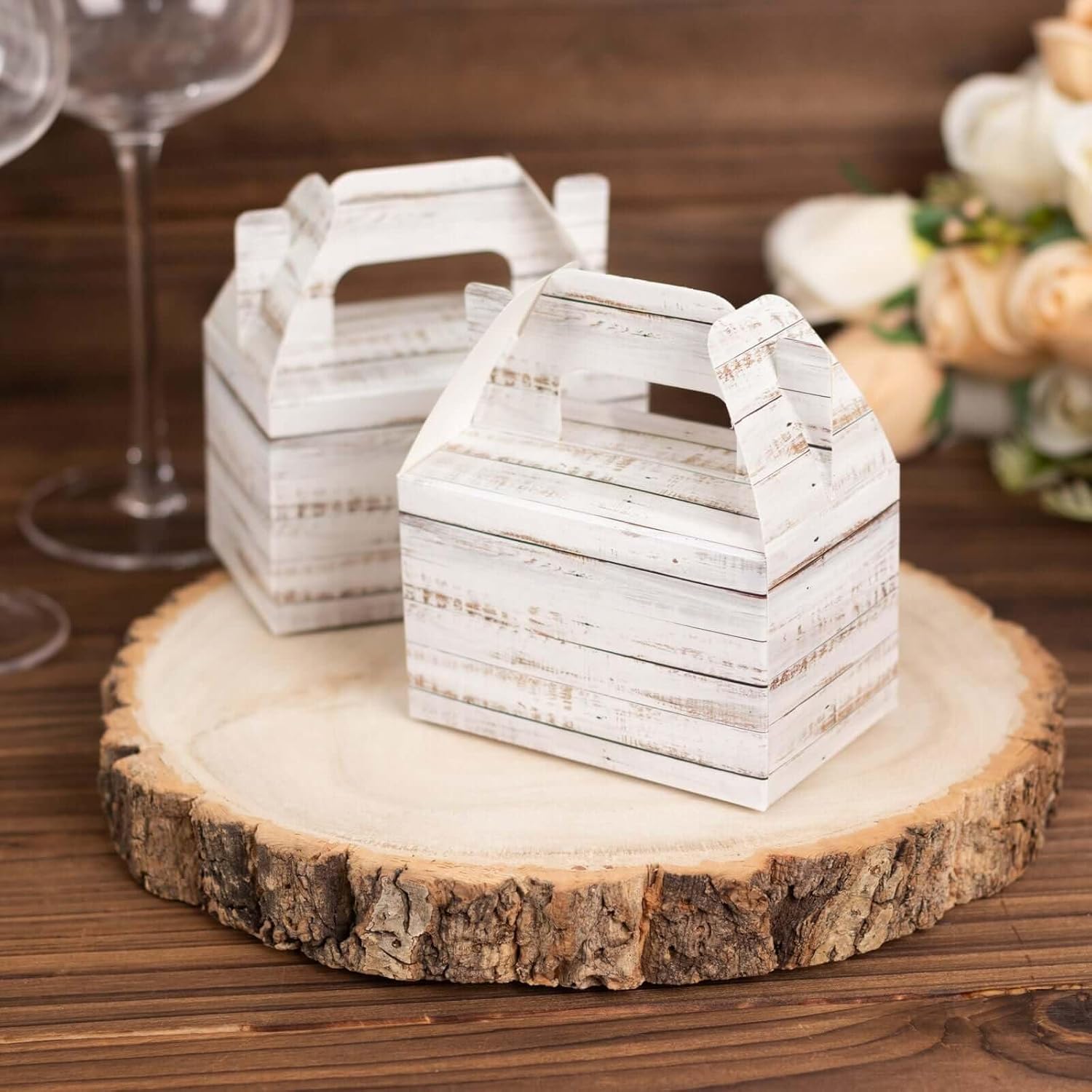 Efavormart 25 Pack Rustic White Gift Boxes with Wood Plank Design
