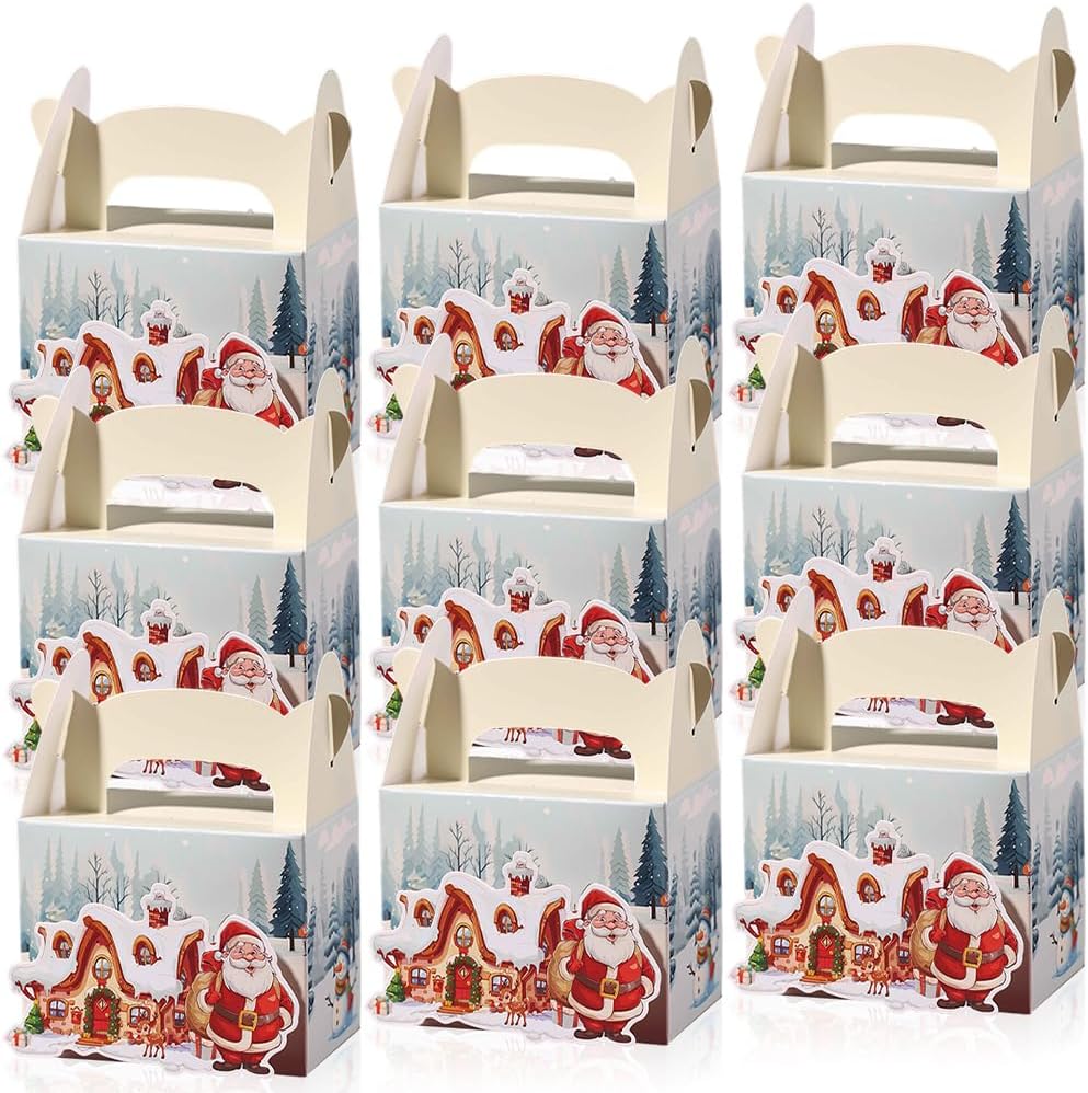 50PCS Christmas Treat Boxes with Handle Santa Gift Boxes