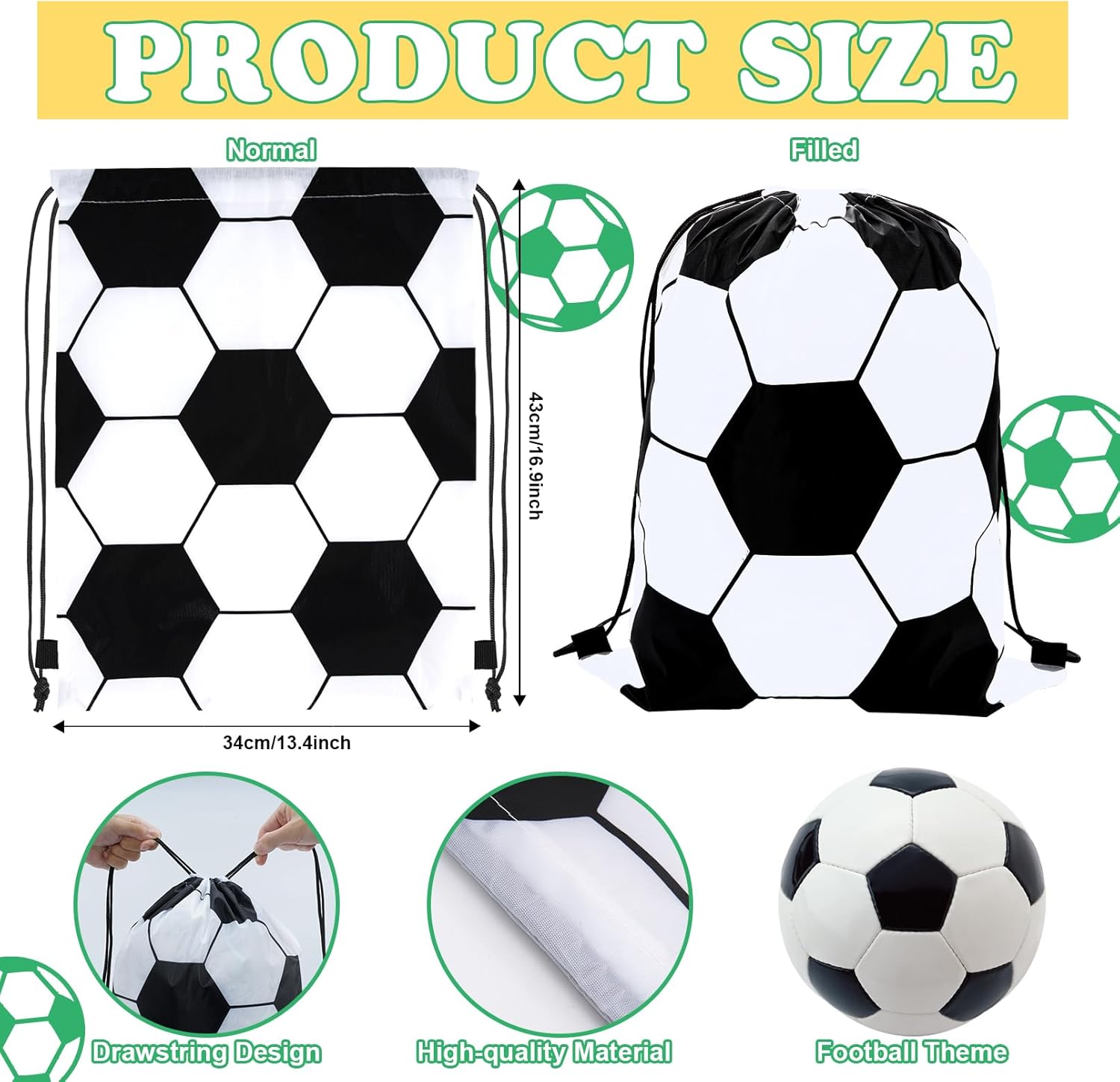 12 Pack Soccer Drawstring Bags for Parties and Gifts