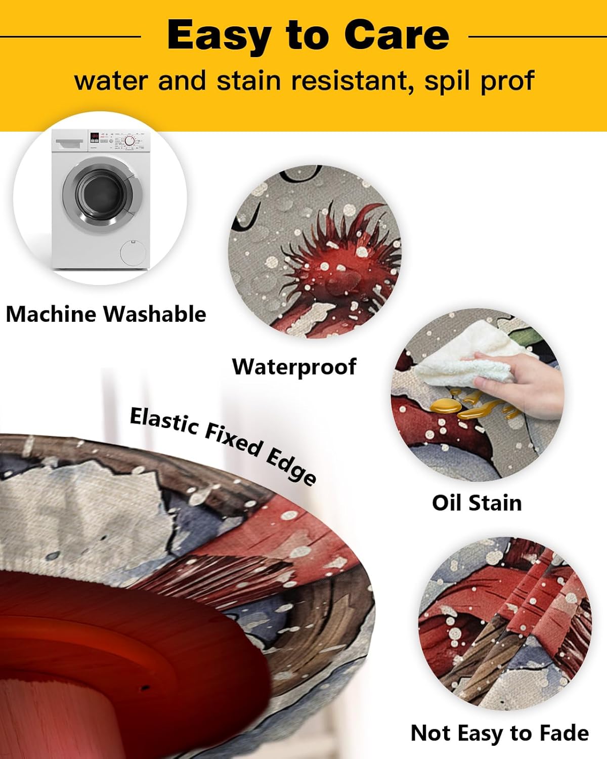 Christmas Round Waterproof Table Cover Fitted Elastic Tablecloth
