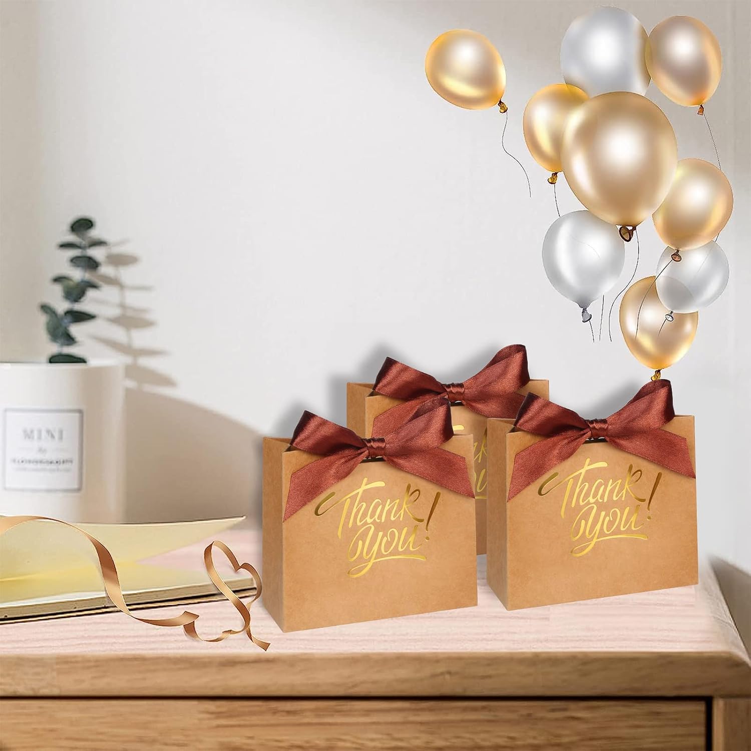 KPOSIYA Small Gift Bags 50 Pack Brown Party Favor Bags