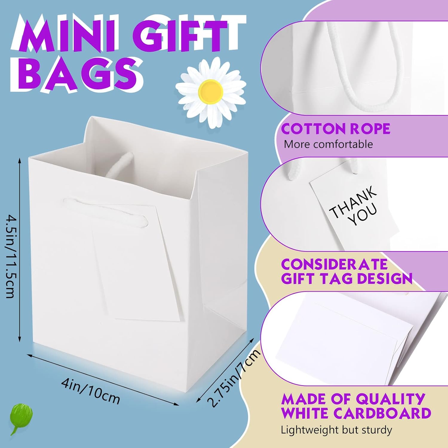 Sherr 100 Pack Mini White Gift Bags with Handles