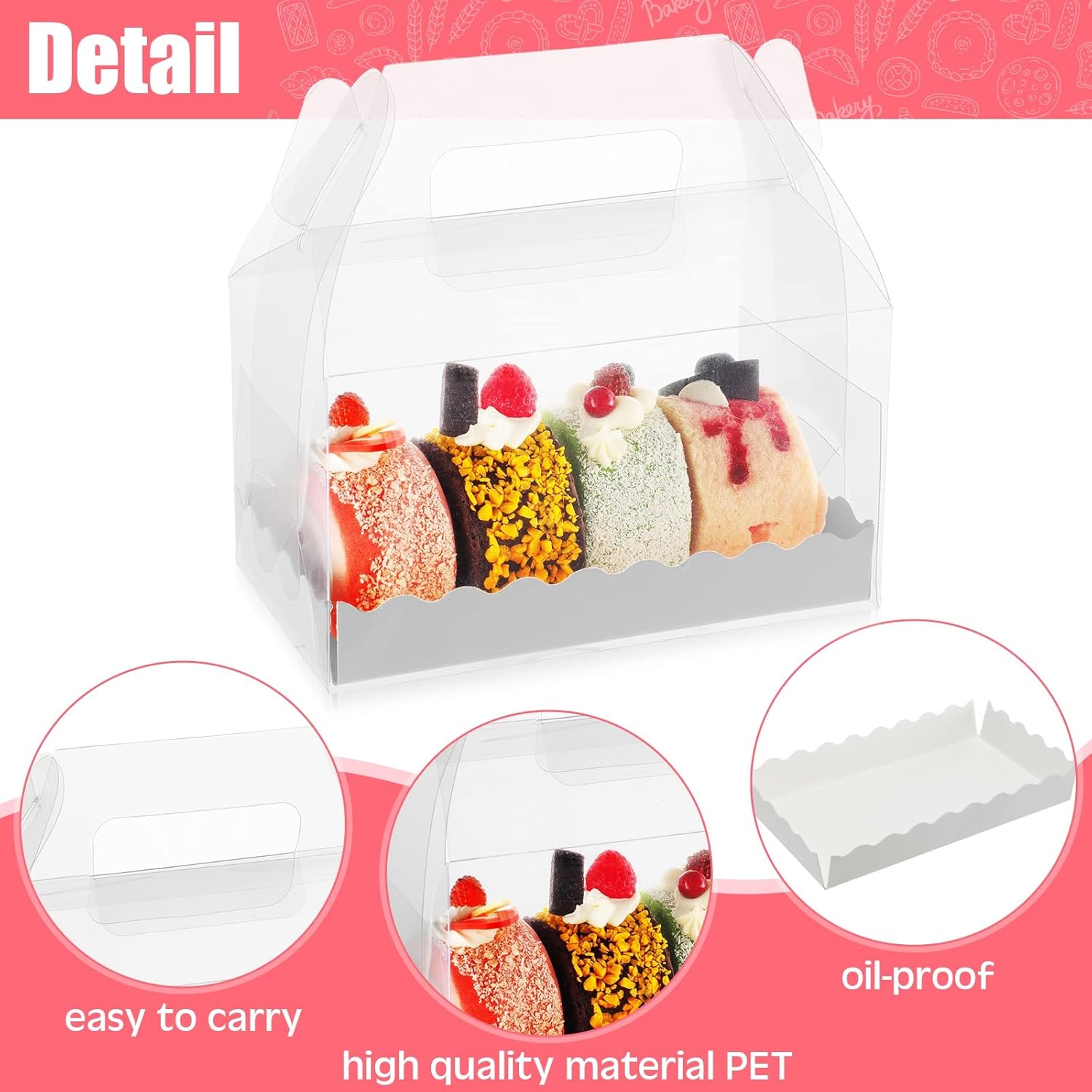 Handepo 25 Pcs Clear Gable Boxes with Handles