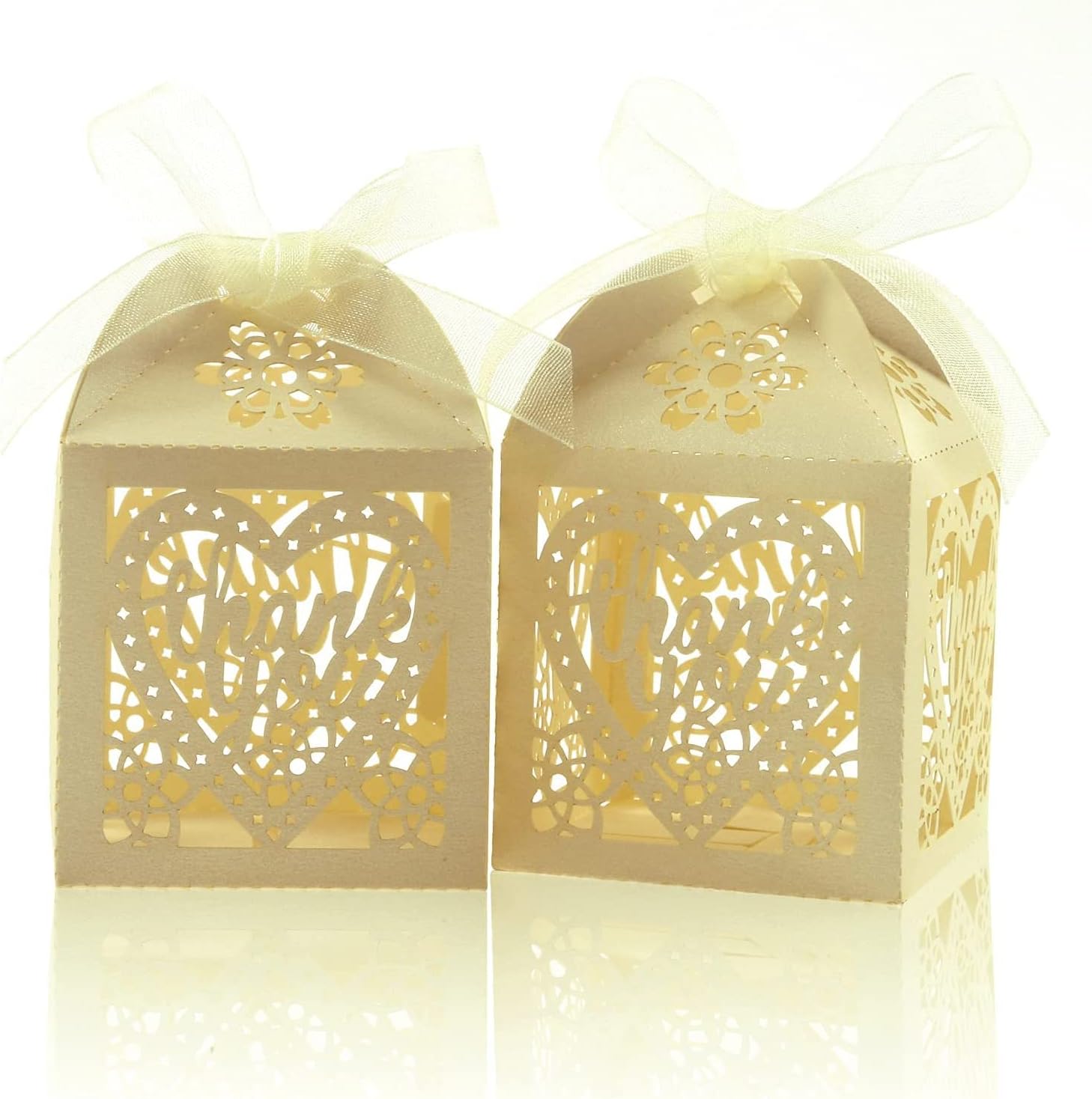 COTOPHER Laser Cut Gift Boxes 60pcs Wedding Favor Boxes with Ribbons