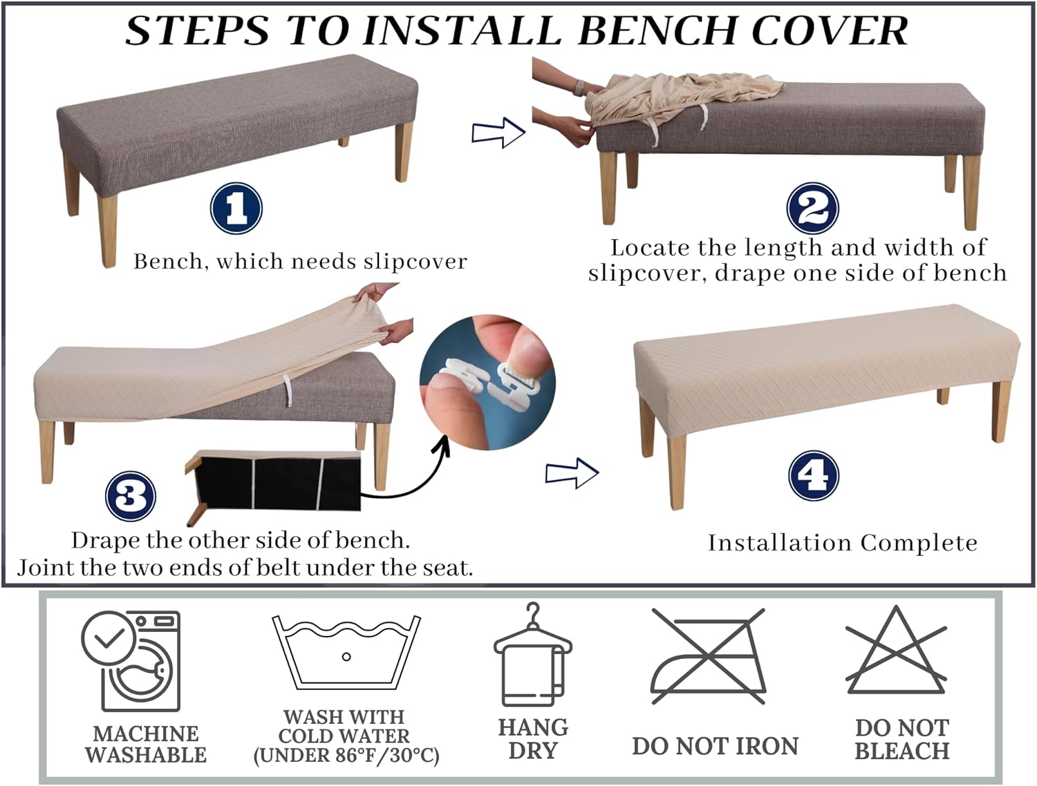 SPRINGRICO Stretch Dining Bench Cover - Floral Beige