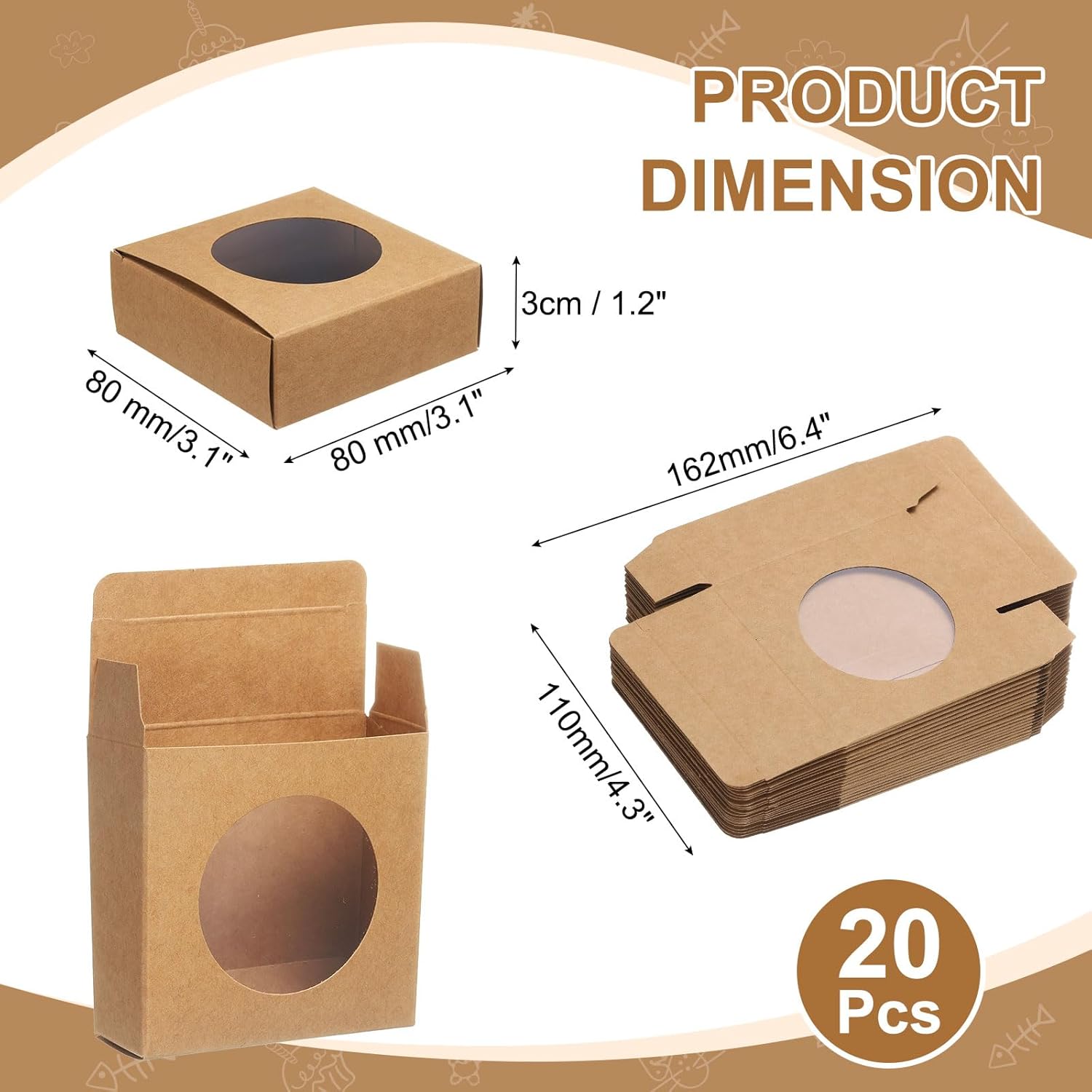Uxcell 20Pcs Mini Kraft Soap Boxes with Clear Window