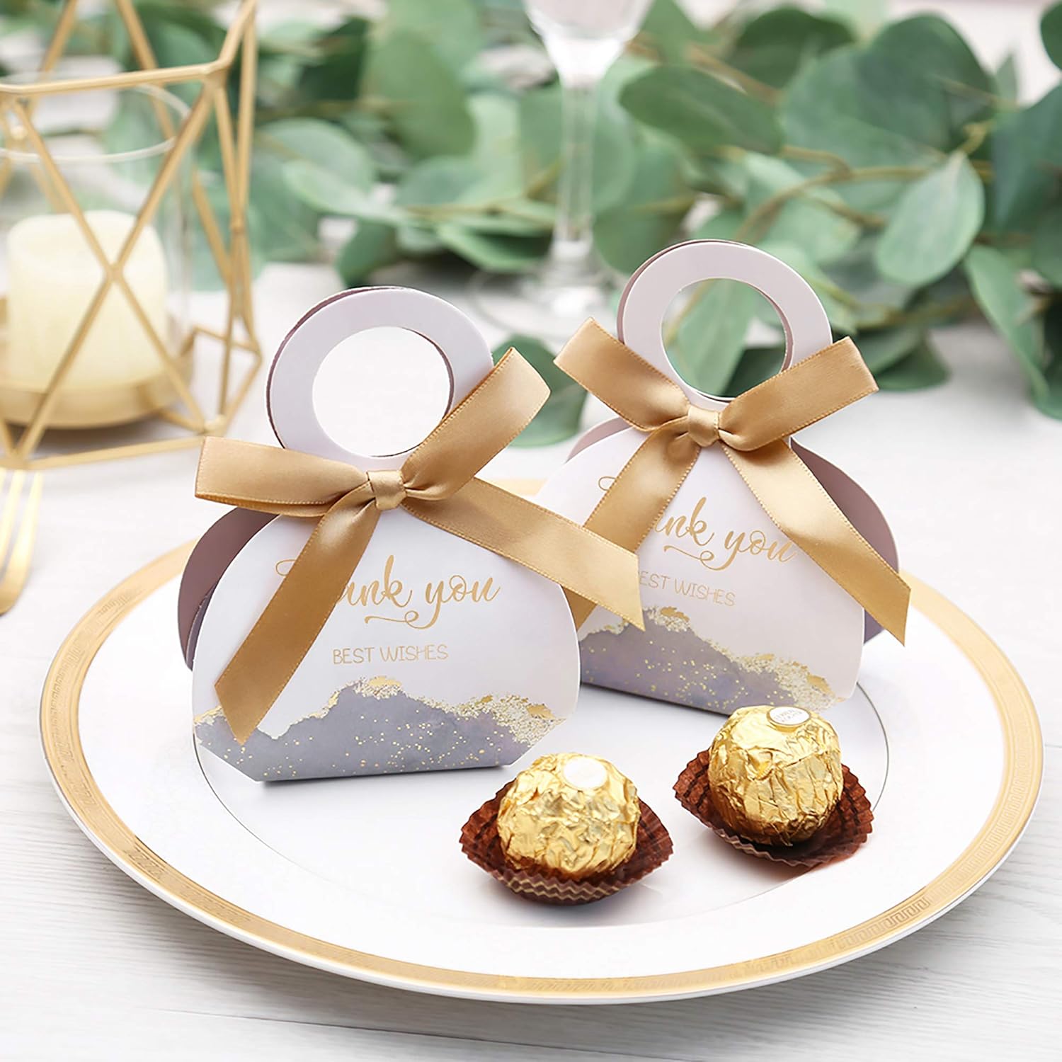 DORIS HOME 50 Pcs Grey Gift Boxes with Gold Ribbons