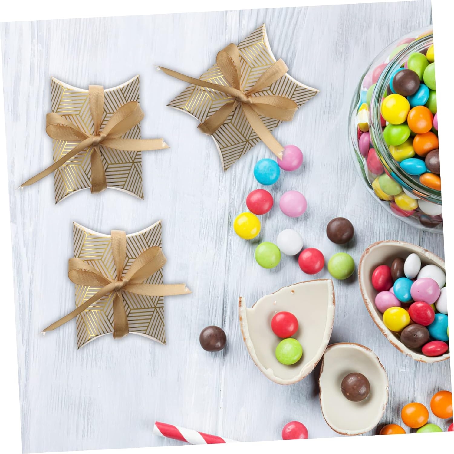 FOMIYES 50pcs Gold Foil Pillow Boxes for Parties and Holidays