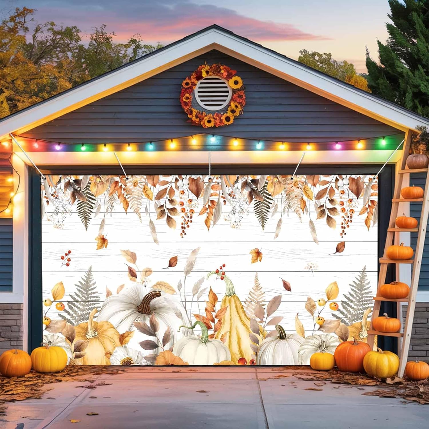 Fall Garage Door Banner with Pumpkins and Maple Leaves